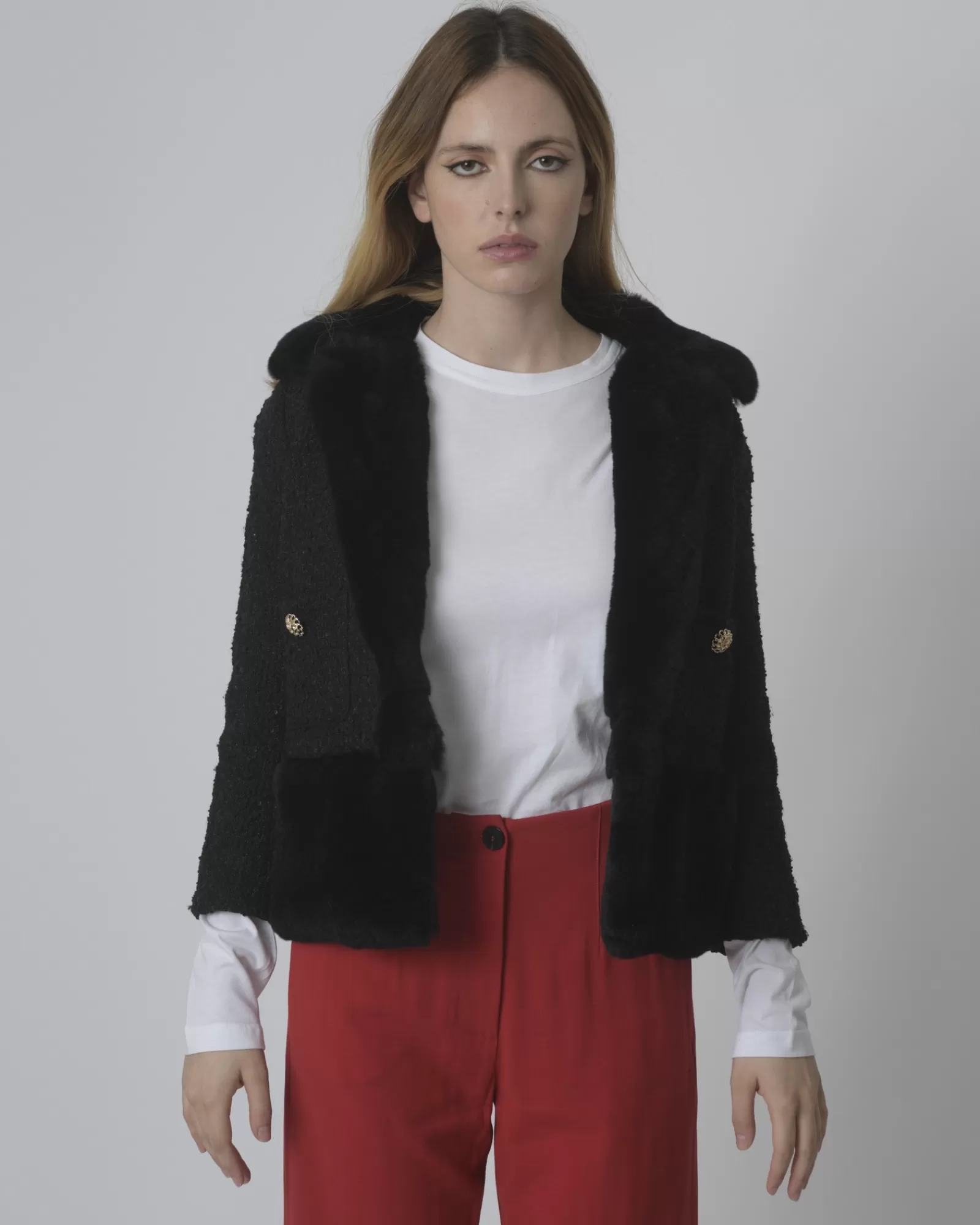 La Piscine Paris Blouse court col fourrure Edward Achour Noir Flash Sale