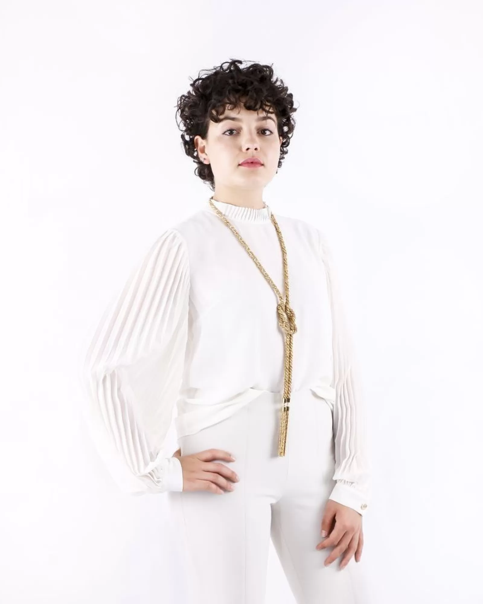La Piscine Paris Blouse en mousseline écrue à manches plissée Edward Achour Blanc Fashion
