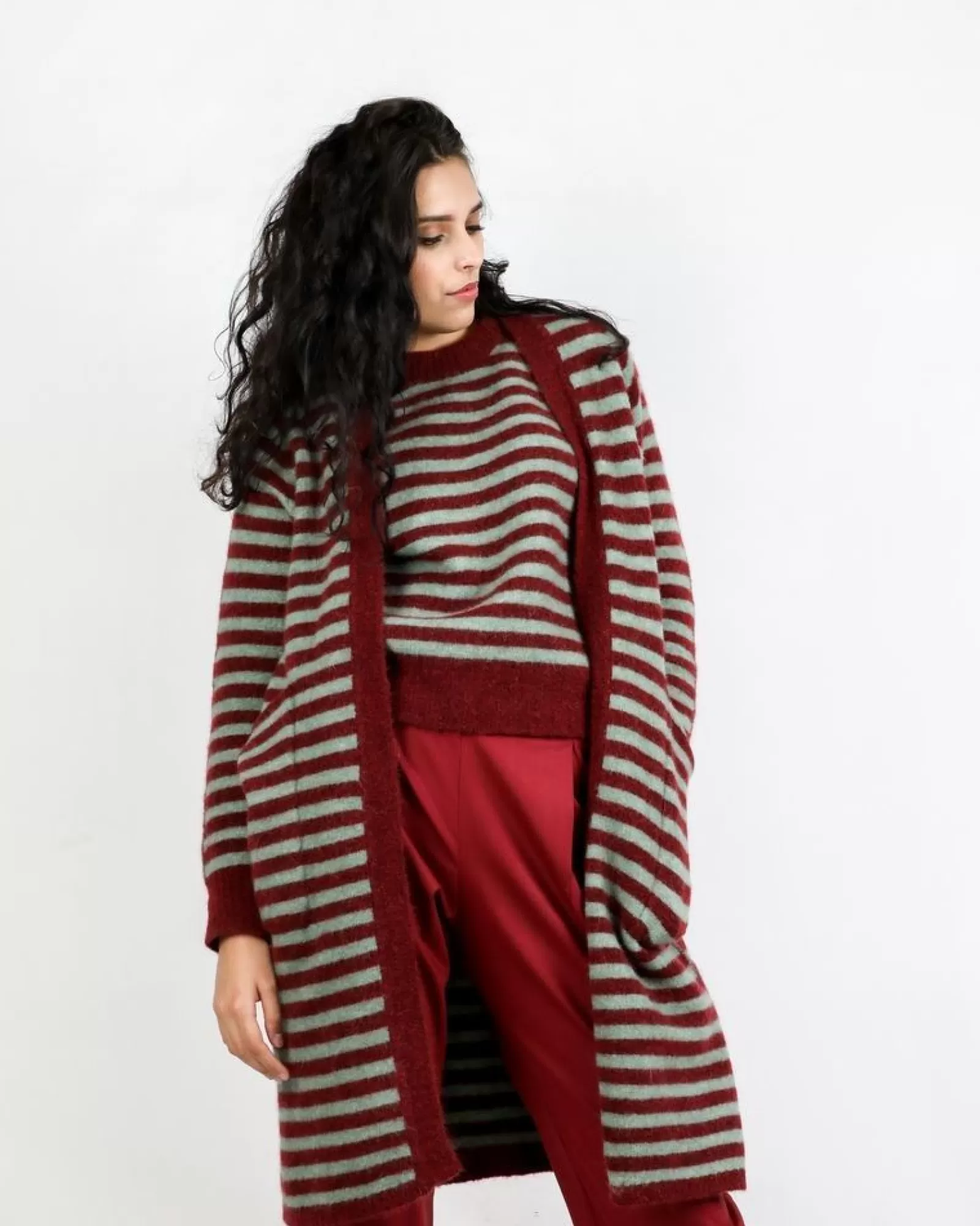 La Piscine Paris Cardigan en alpaga bicolore rayé Momoni Rouge Fashion