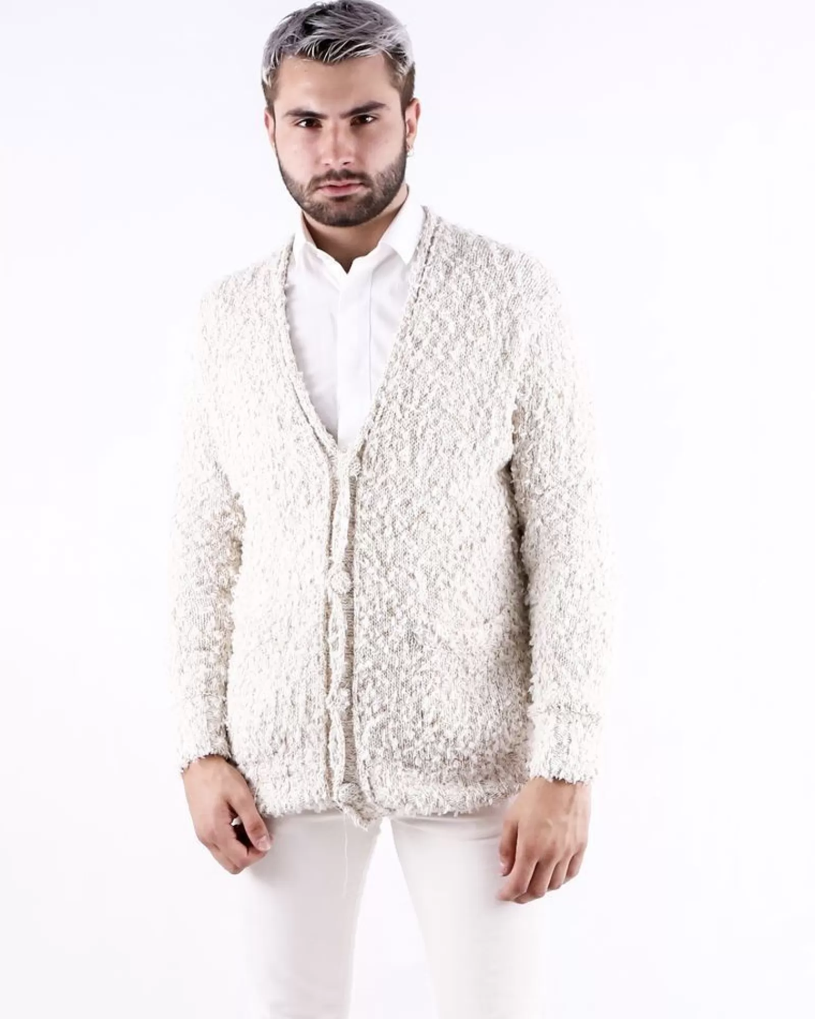 La Piscine Paris Cardigan en coton poilu Maison Flaneur Beige Cheap