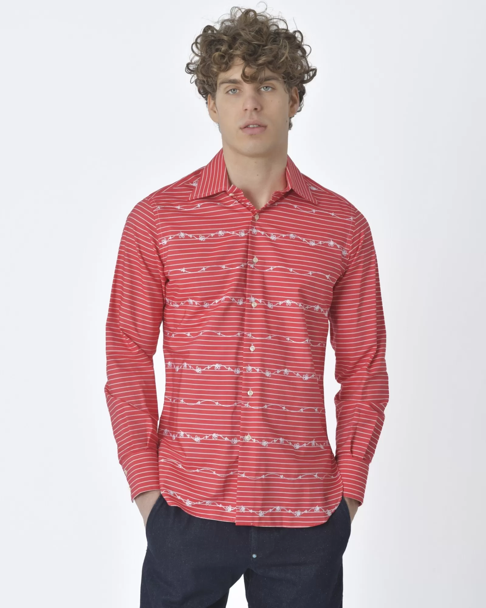 La Piscine Paris Chemise rayée blanc Pancaldi & B Rouge New