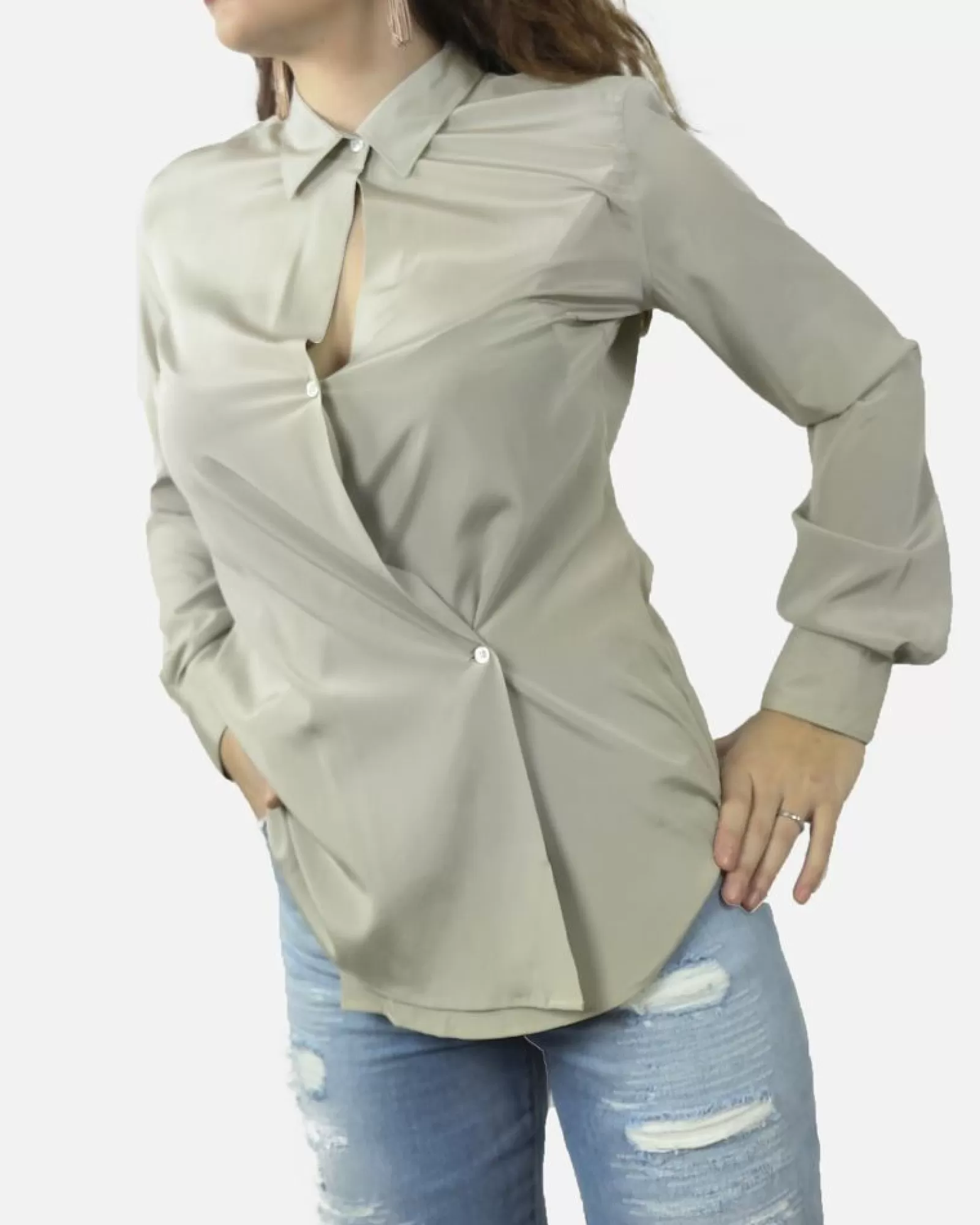 La Piscine Paris Chemisier fluide, parmenture asymétrique Sara Roka Taupe Outlet