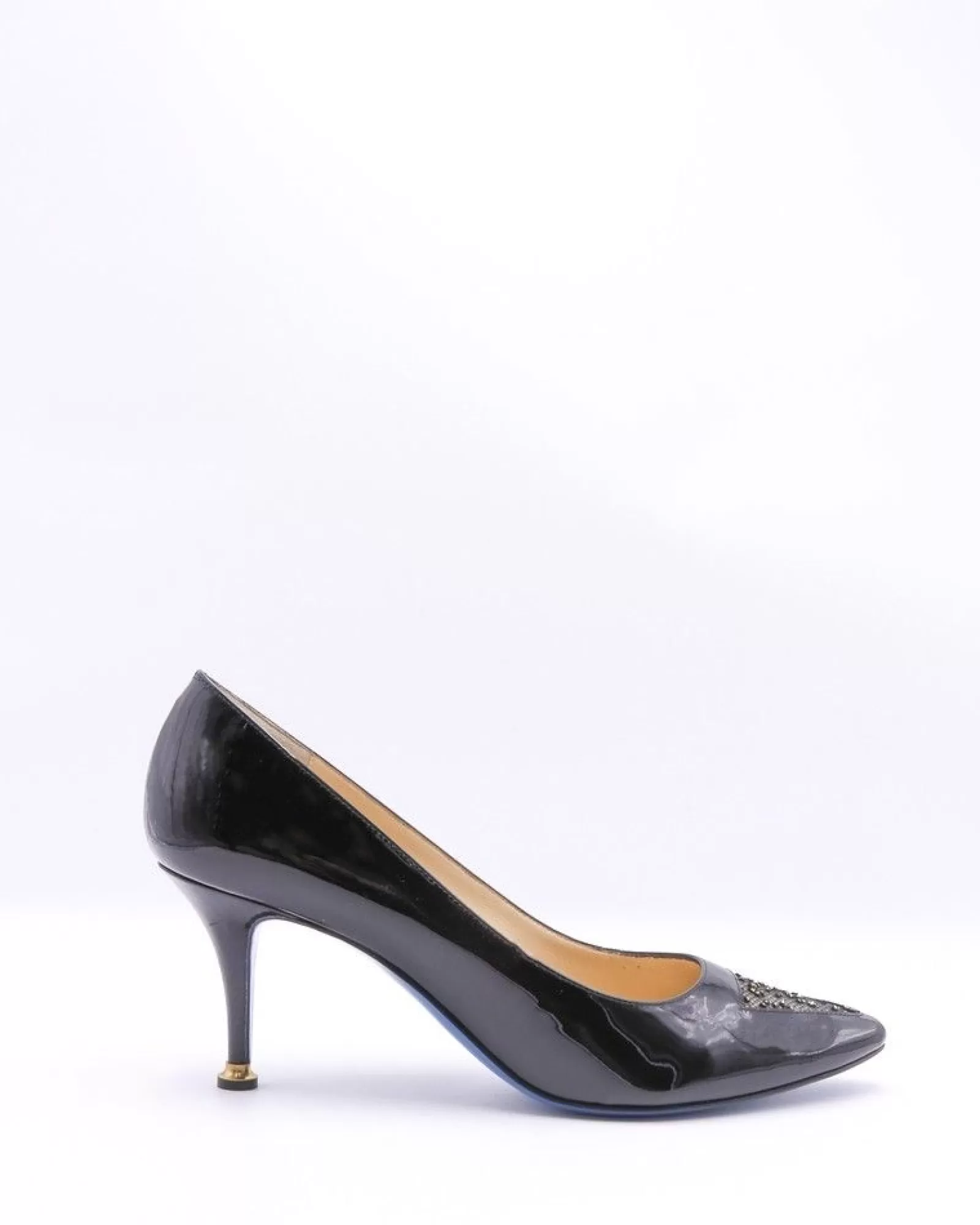 La Piscine Paris Escarpins en cuir vernis à talons bobines dorées Guido Pasquali Noir Sale