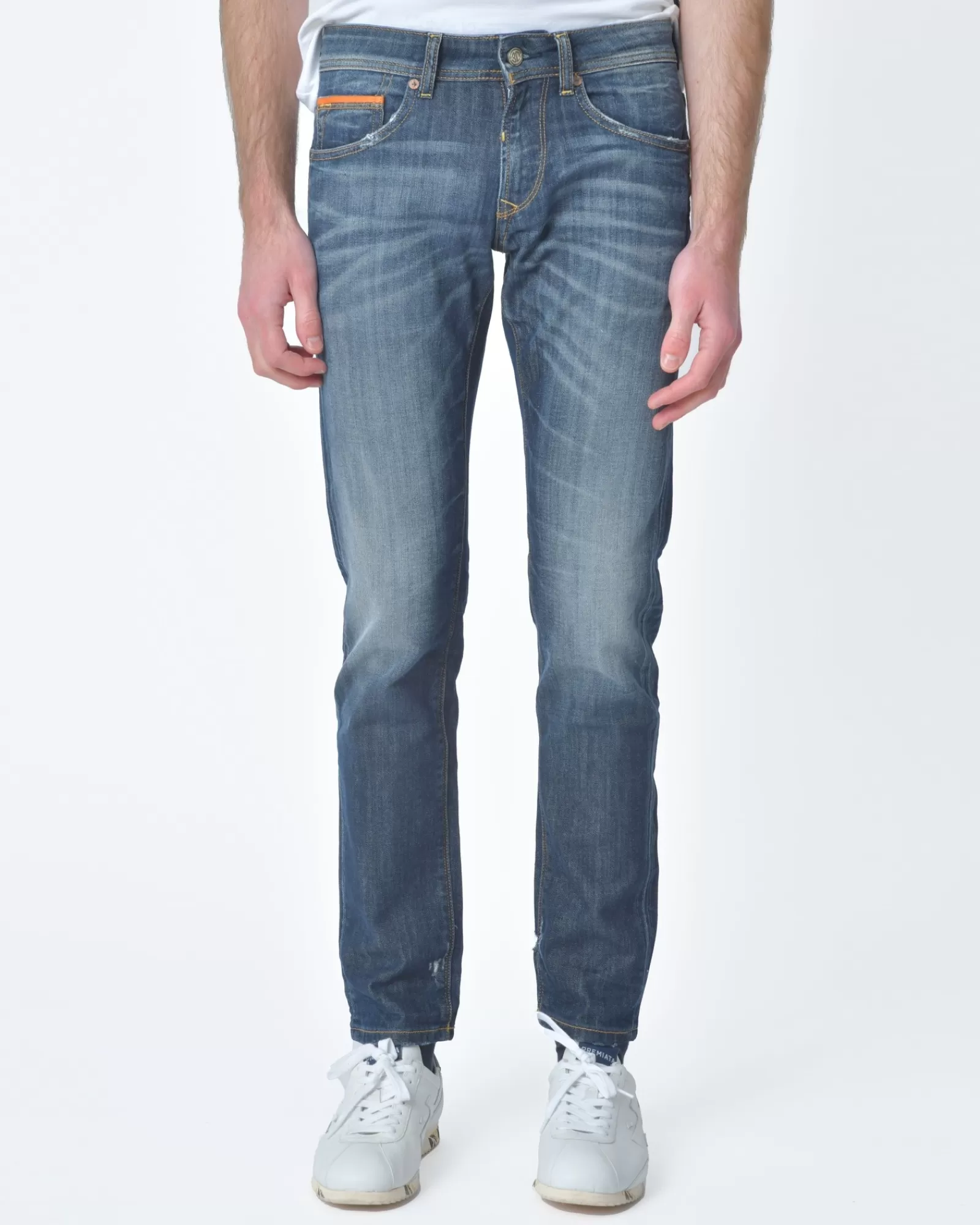 La Piscine Paris Jean denim délavé détail bordure de poche orange 3D Bleu Best Sale