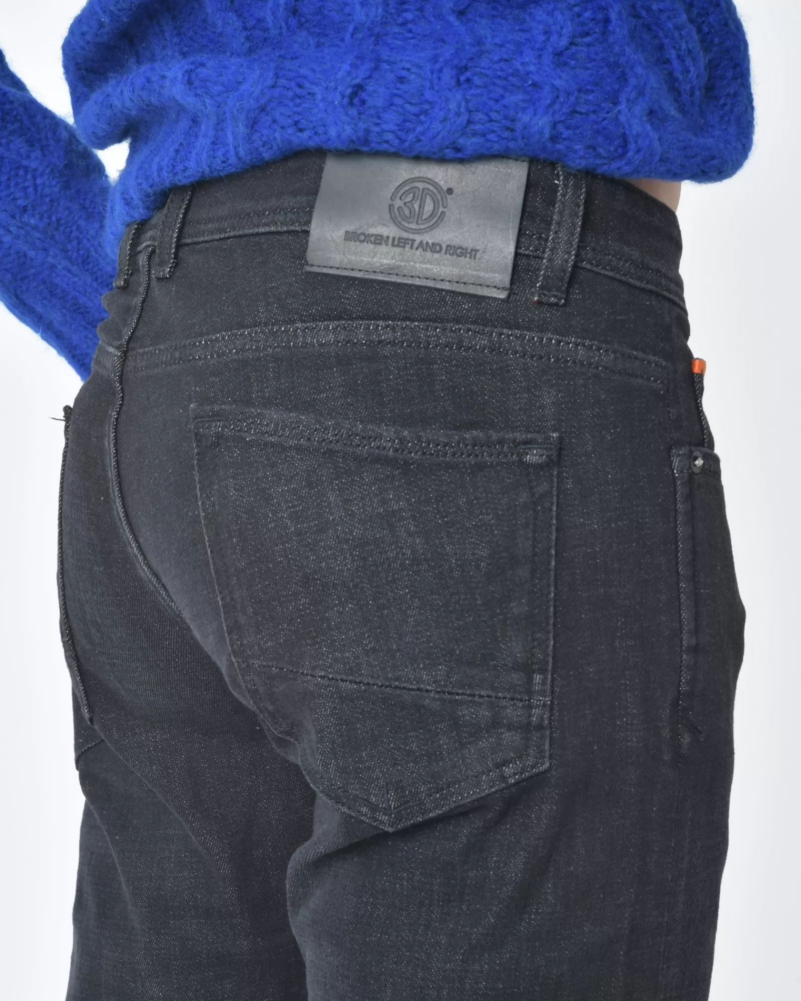 La Piscine Paris Jean denim délavé détail bordure de poche orange 3D Noir Cheap