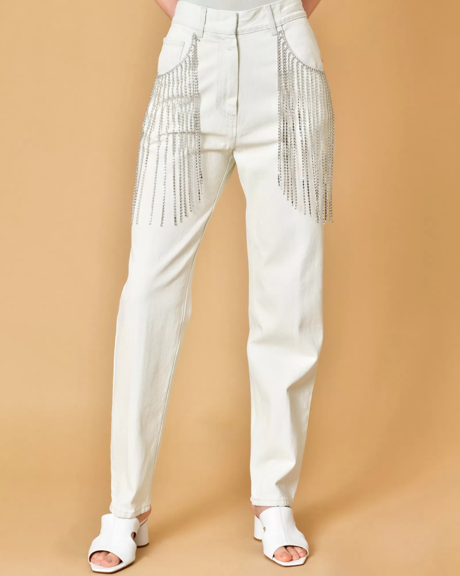 La Piscine Paris Jean en coton avec franges ornées de strass Forte Forte Blanc Discount