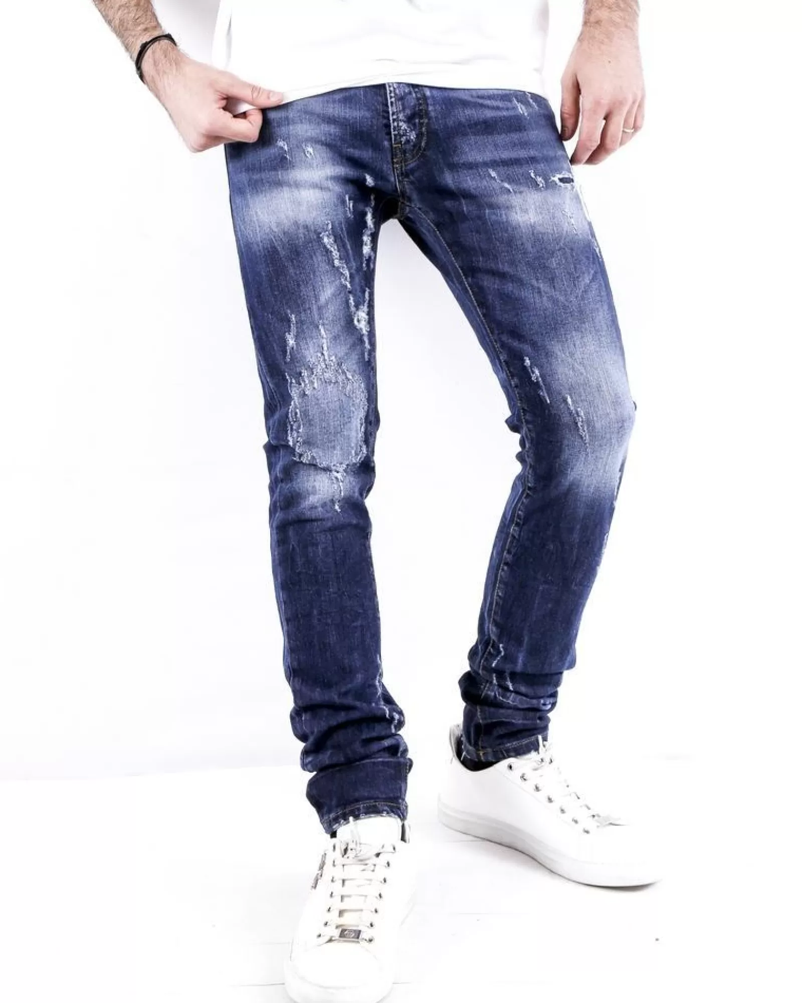 La Piscine Paris Jean skinny délavé en coton effet usé John Richmond Bleu Online