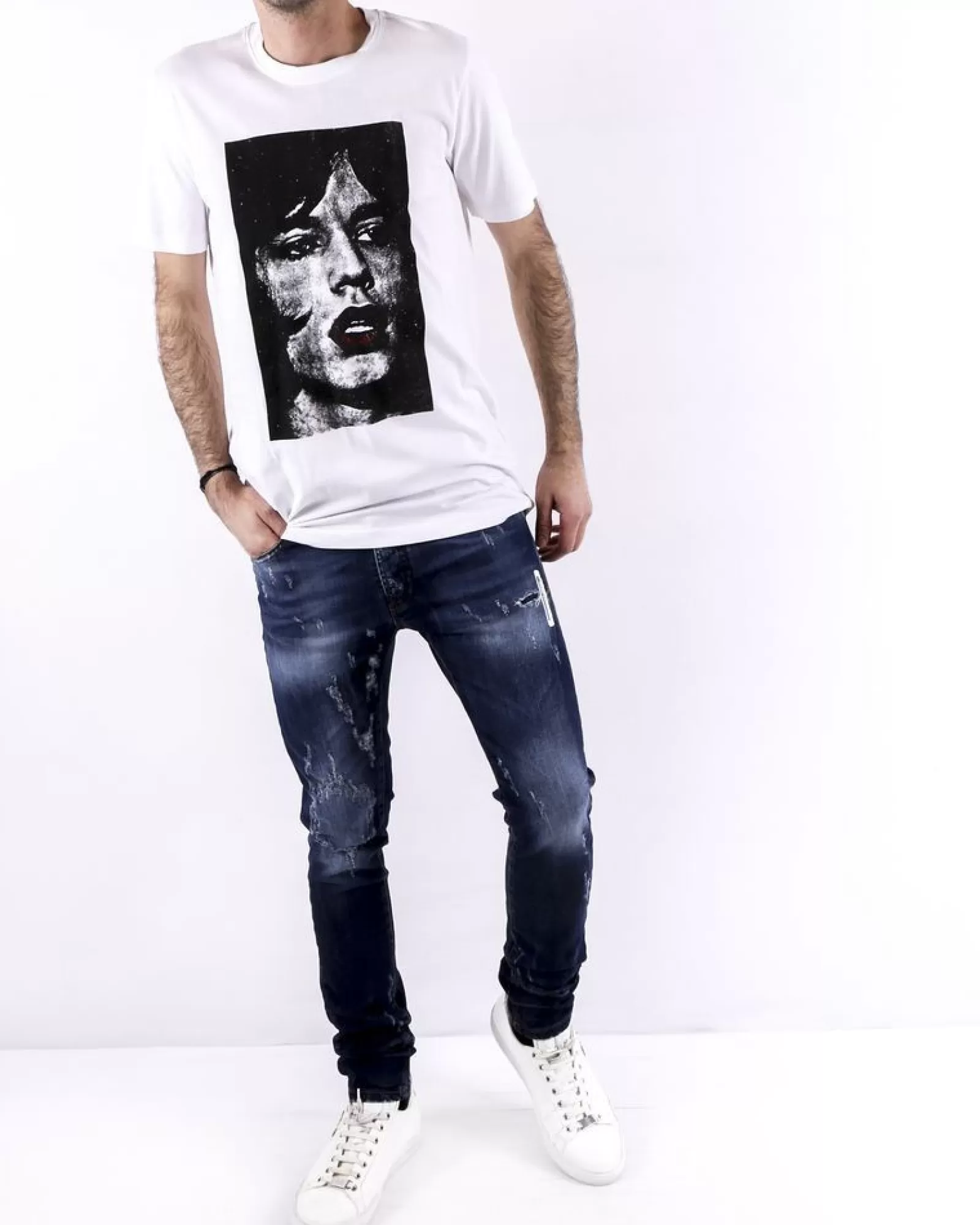 La Piscine Paris Jean skinny délavé en coton effet usé John Richmond Bleu Online