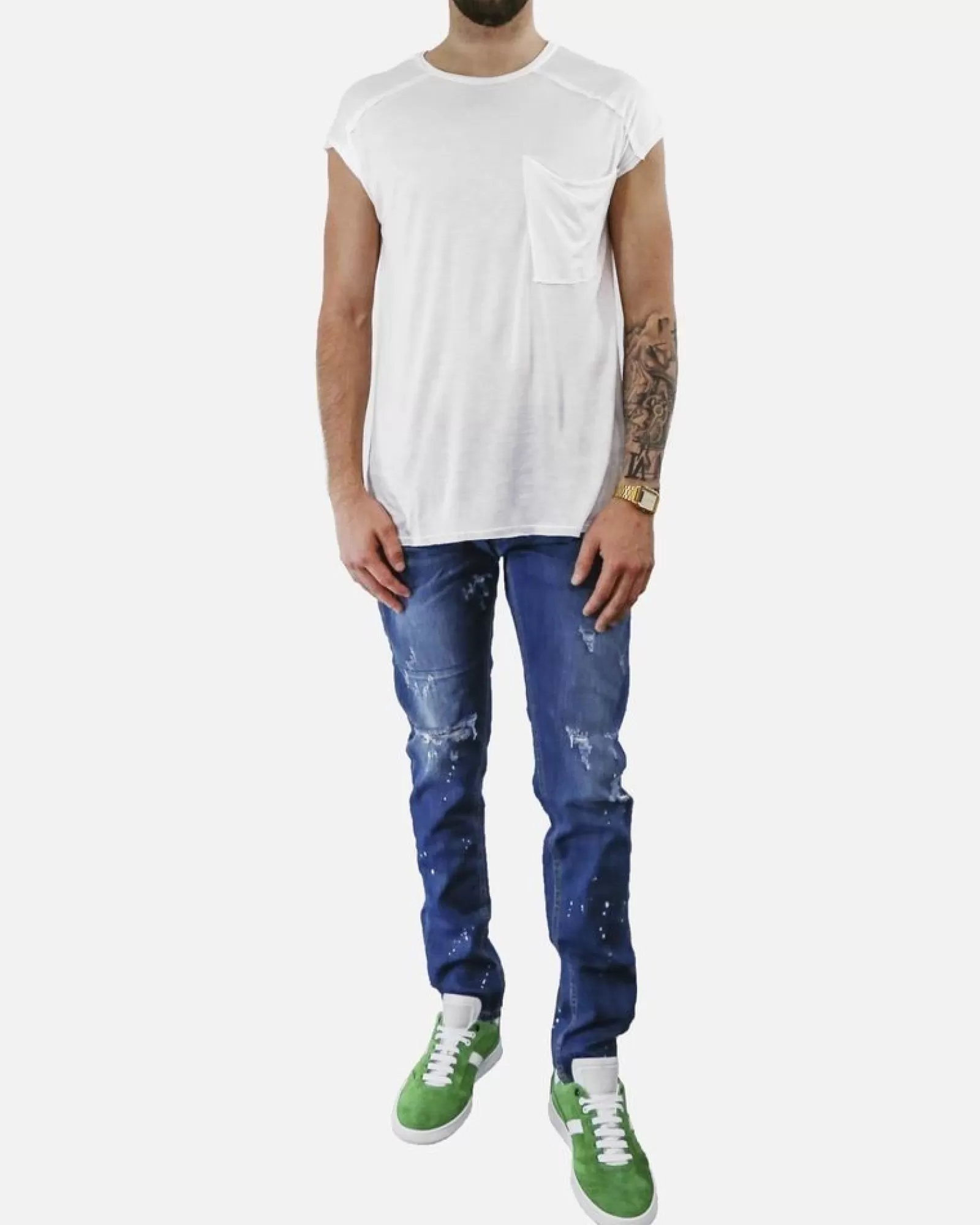 La Piscine Paris Jean slim à tache de peinture blanche Low Brand Bleu Best Sale