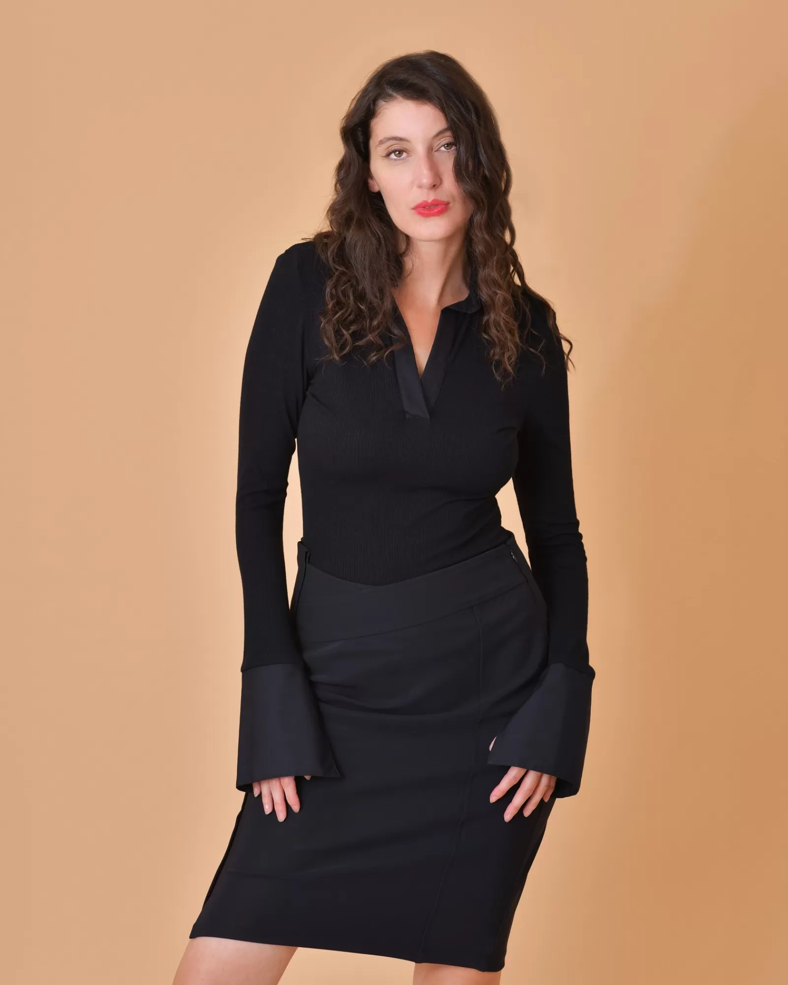 La Piscine Paris Jupe crayon en tissu stretch Sarah Pacini Noir New