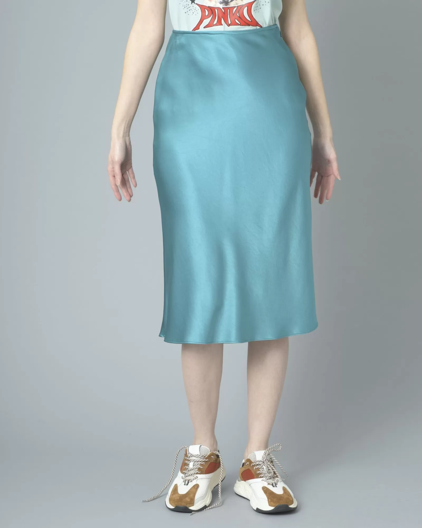 La Piscine Paris Jupe midi en satin Pinko Bleu Outlet