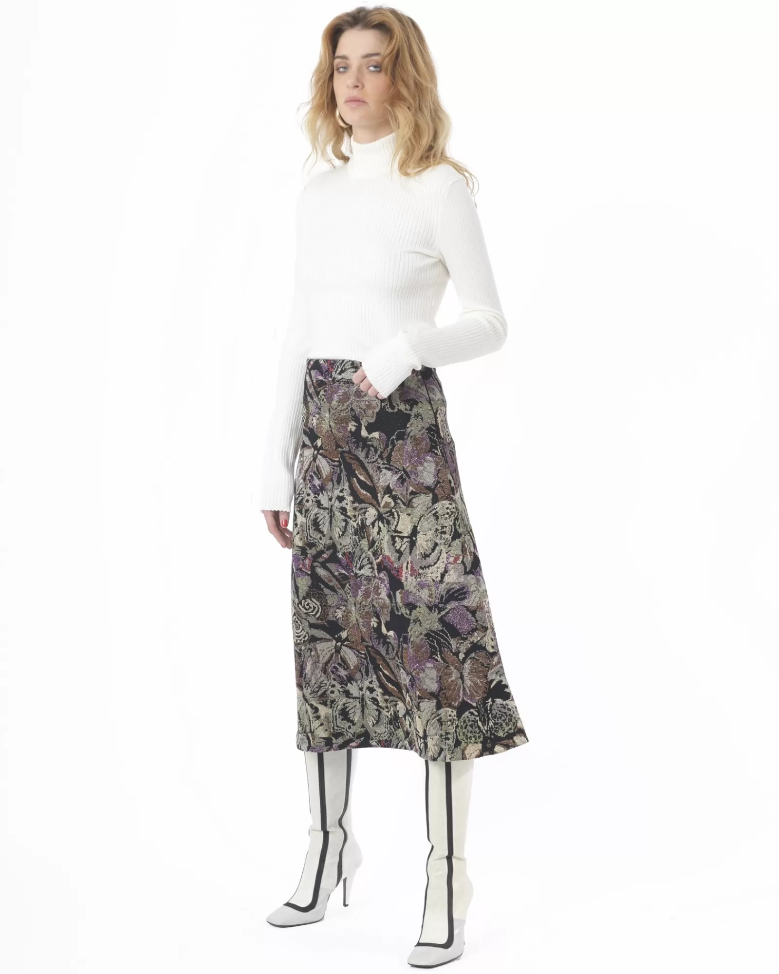 La Piscine Paris Jupe e mi-longue effet jacquard en lurex Valentino Noir Discount