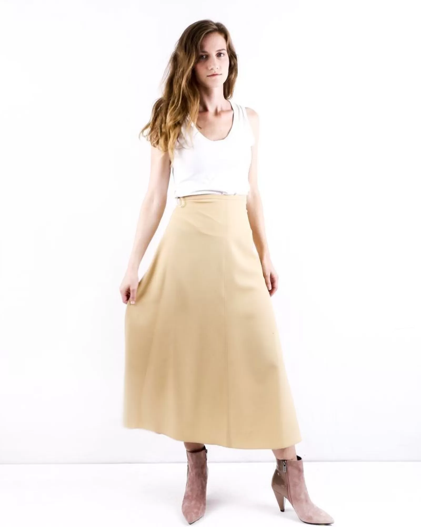 La Piscine Paris Jupe trapèze longueur midi en crêpe Forte Forte Beige Fashion