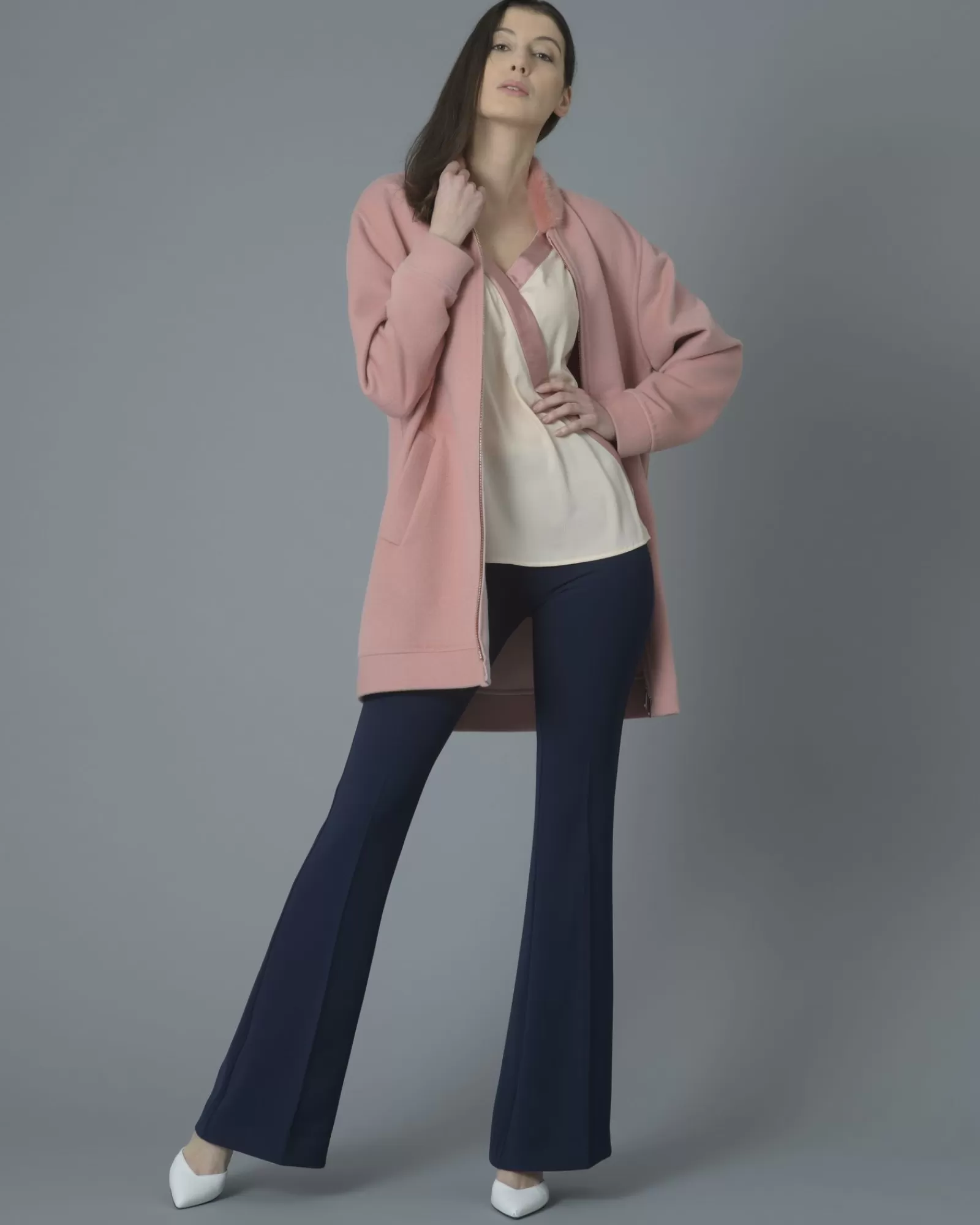 La Piscine Paris Manteau en laine et cachemire mélangé à col fourrure Manzoni 24 Rose Online