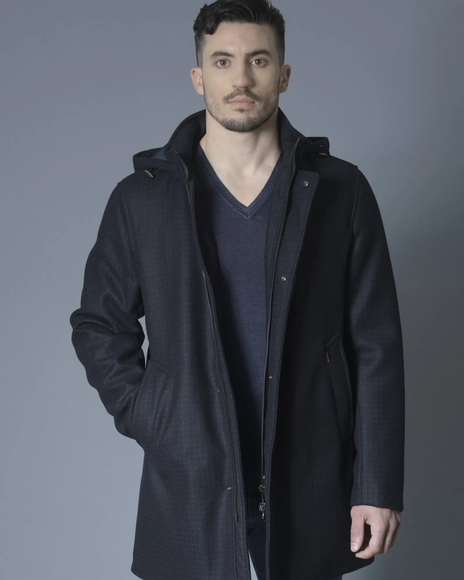 La Piscine Paris Manteau en laine mélangée à capuche amovible Palto Bleu Sale