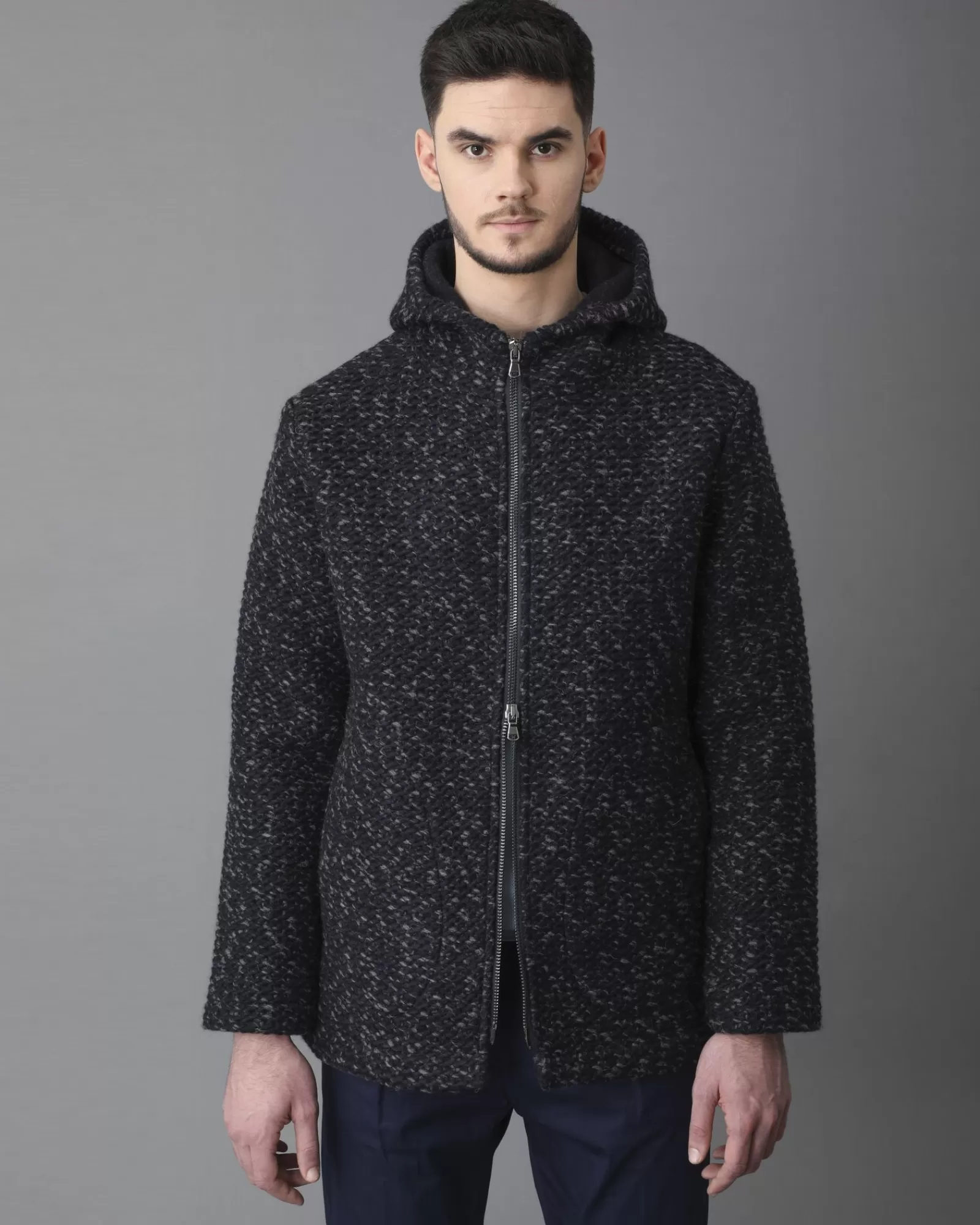La Piscine Paris Manteau en laine mélangée à capuche Woolgroup Fiesoli Bleu Clearance
