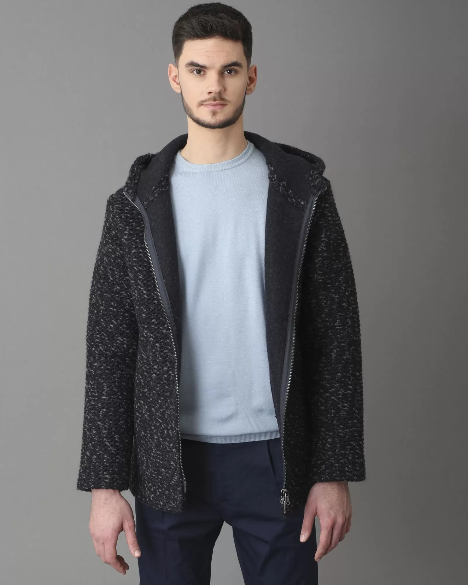 La Piscine Paris Manteau en laine mélangée à capuche Woolgroup Fiesoli Bleu Clearance