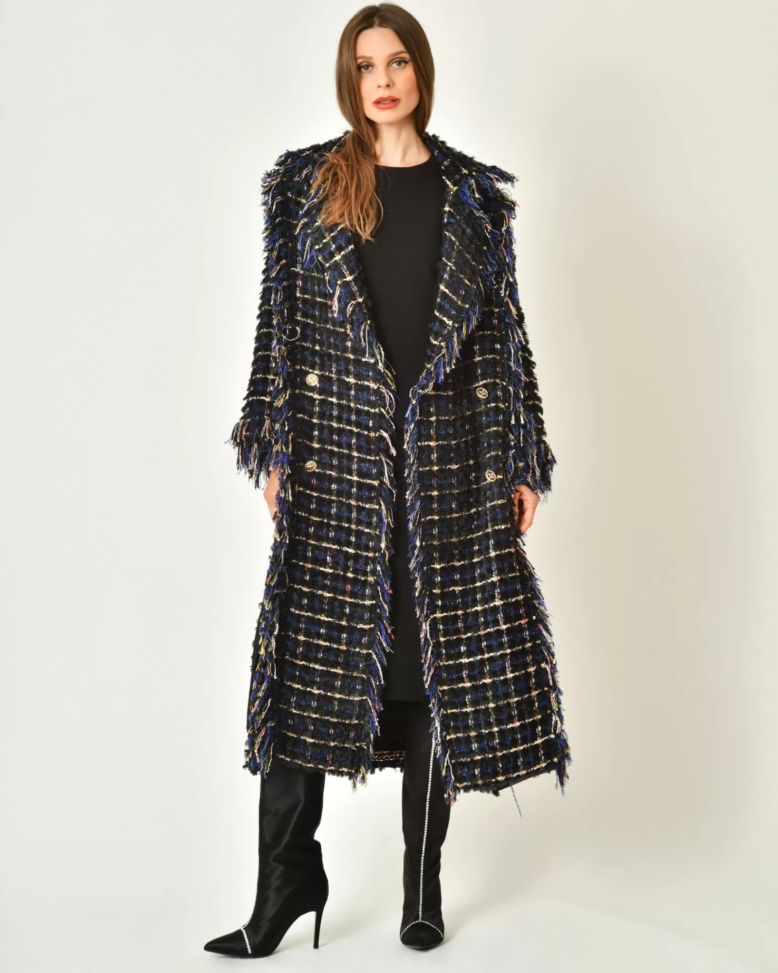La Piscine Paris Manteau en tweed à franges Edward Achour Bleu Sale