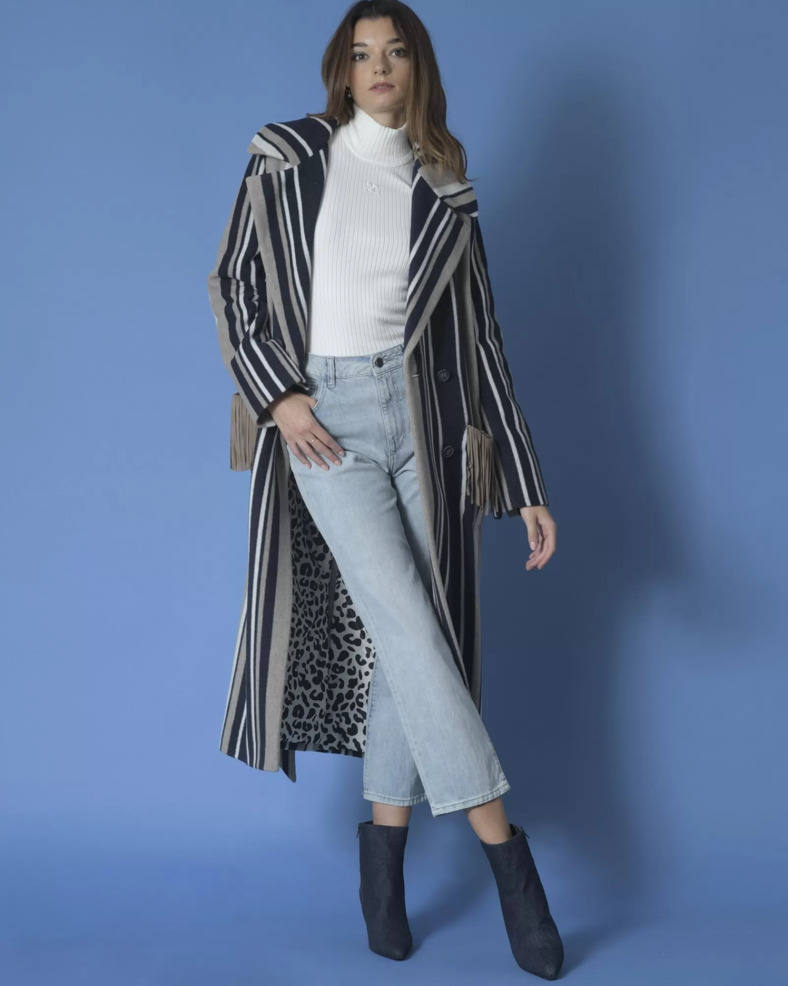 La Piscine Paris Manteau long à rayure Mouche Gris Online
