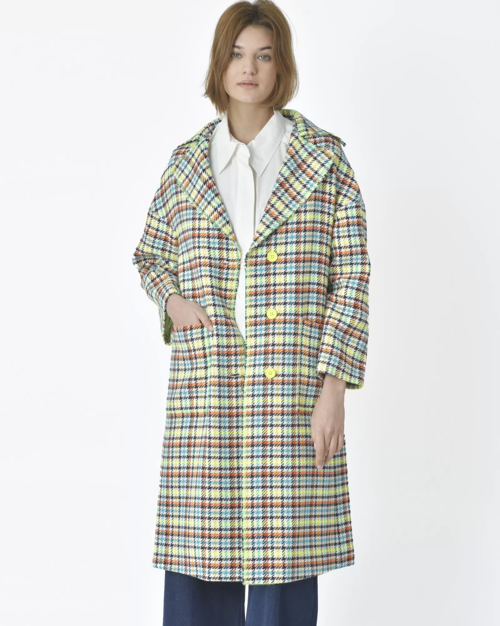 La Piscine Paris Manteau pied de poule jaune fluo et Mouche Multicolore Cheap