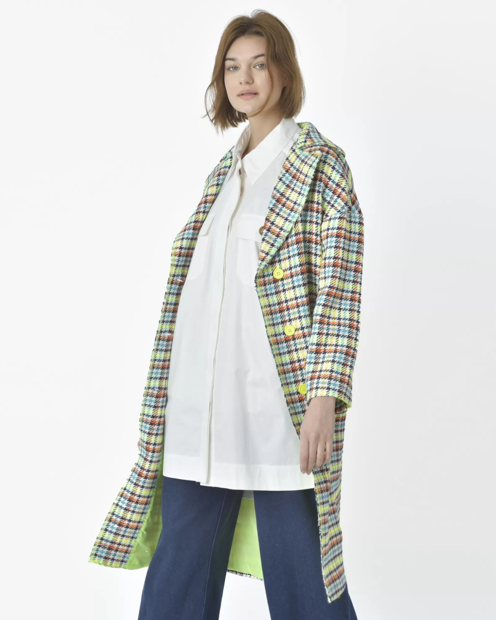 La Piscine Paris Manteau pied de poule jaune fluo et Mouche Multicolore Cheap