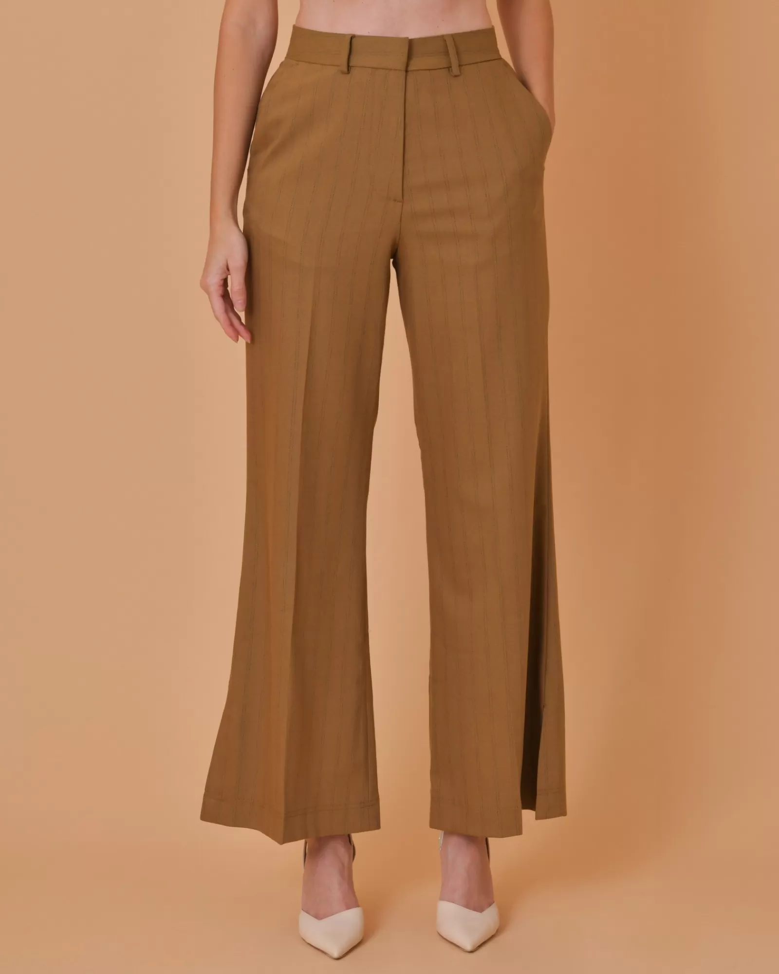 La Piscine Paris Pantalon à rayures en laine vierge mélangée Chloé Stora Marron Cheap