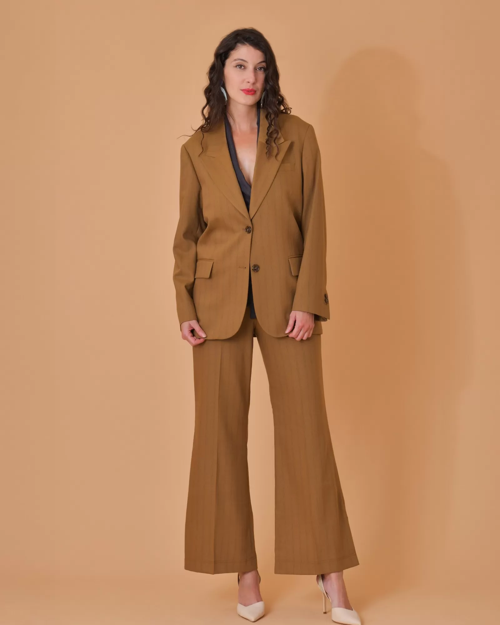 La Piscine Paris Pantalon à rayures en laine vierge mélangée Chloé Stora Marron Cheap
