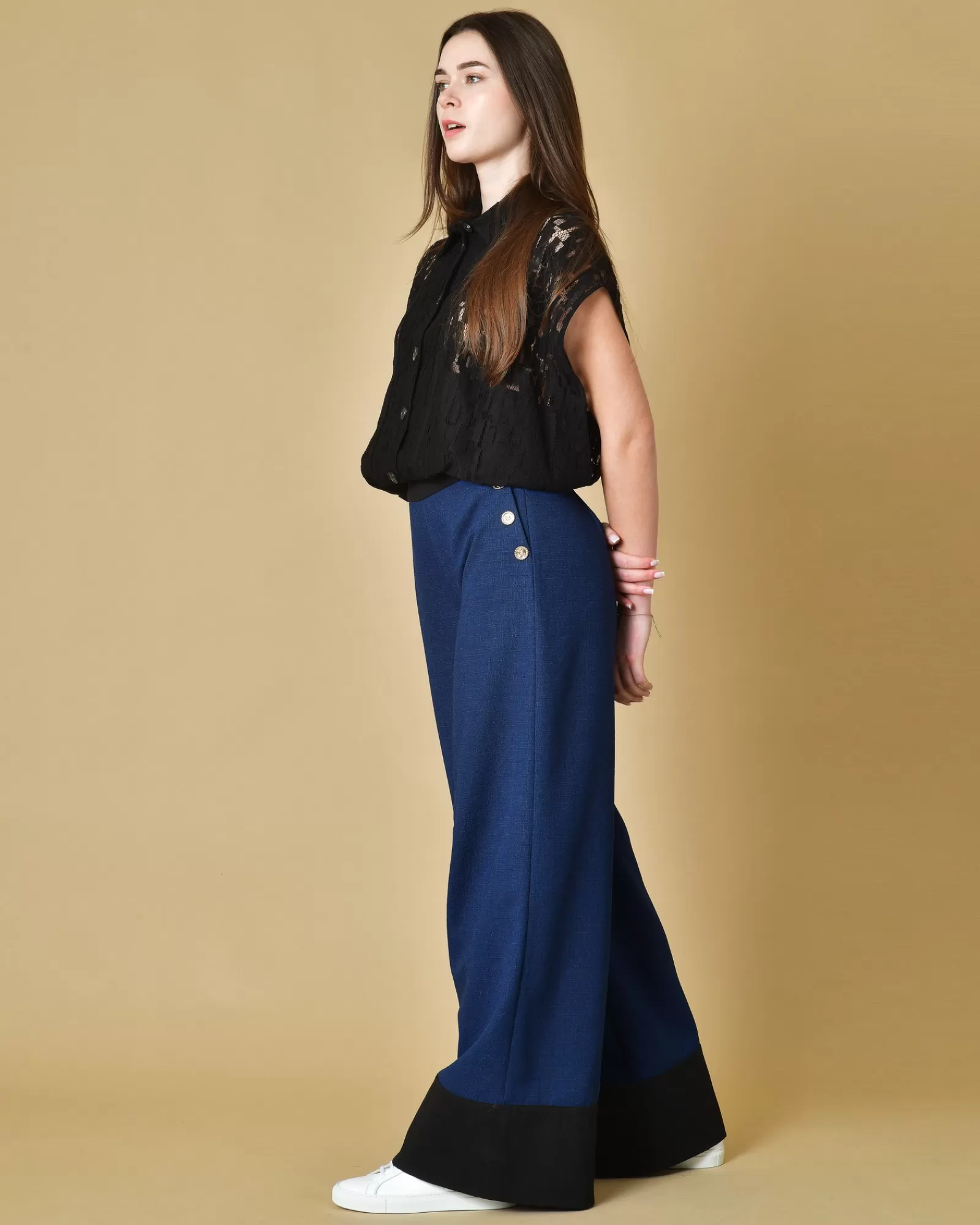La Piscine Paris Pantalon marine avec boutons dorés Edward Achour Bleu Shop