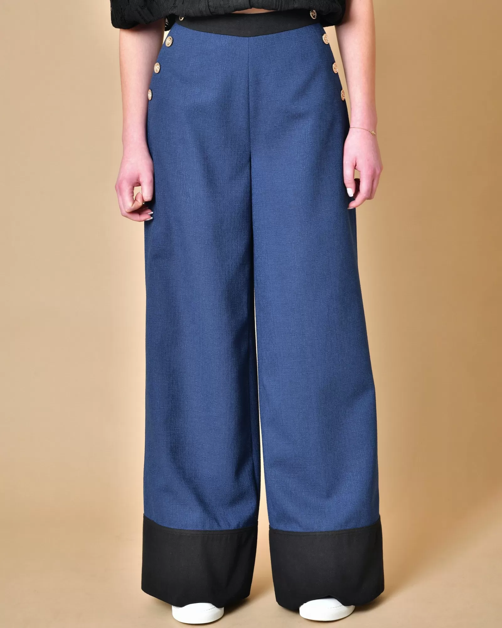 La Piscine Paris Pantalon marine avec boutons dorés Edward Achour Bleu Shop