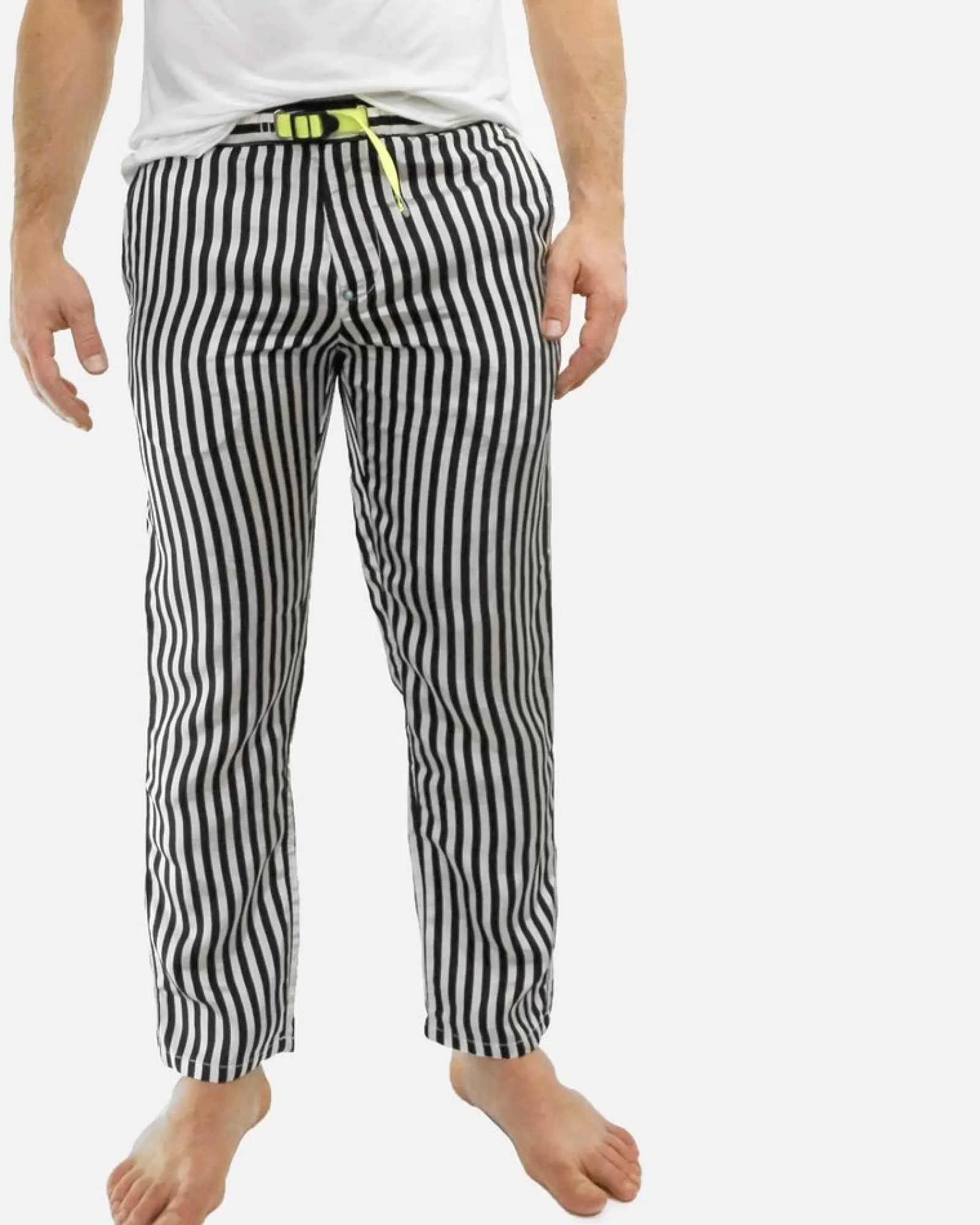 La Piscine Paris Pantalon chino en satin de coton rayé noir White Sand Blanc Discount