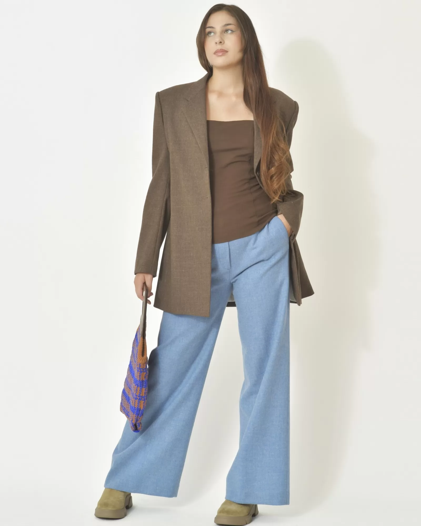La Piscine Paris Pantalon coupe large en laine vierge Diega Bleu Clearance