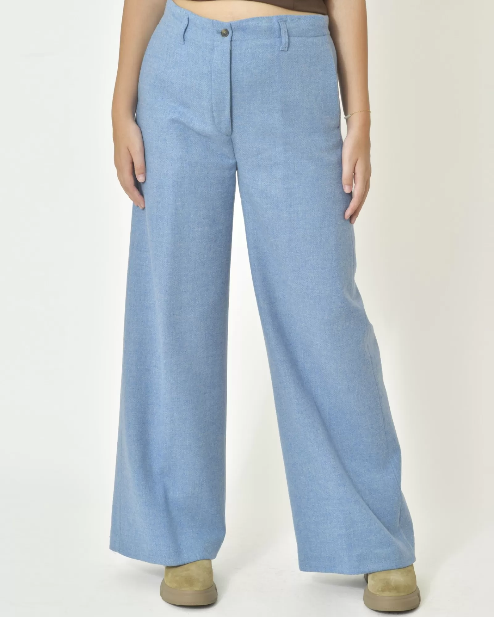 La Piscine Paris Pantalon coupe large en laine vierge Diega Bleu Clearance