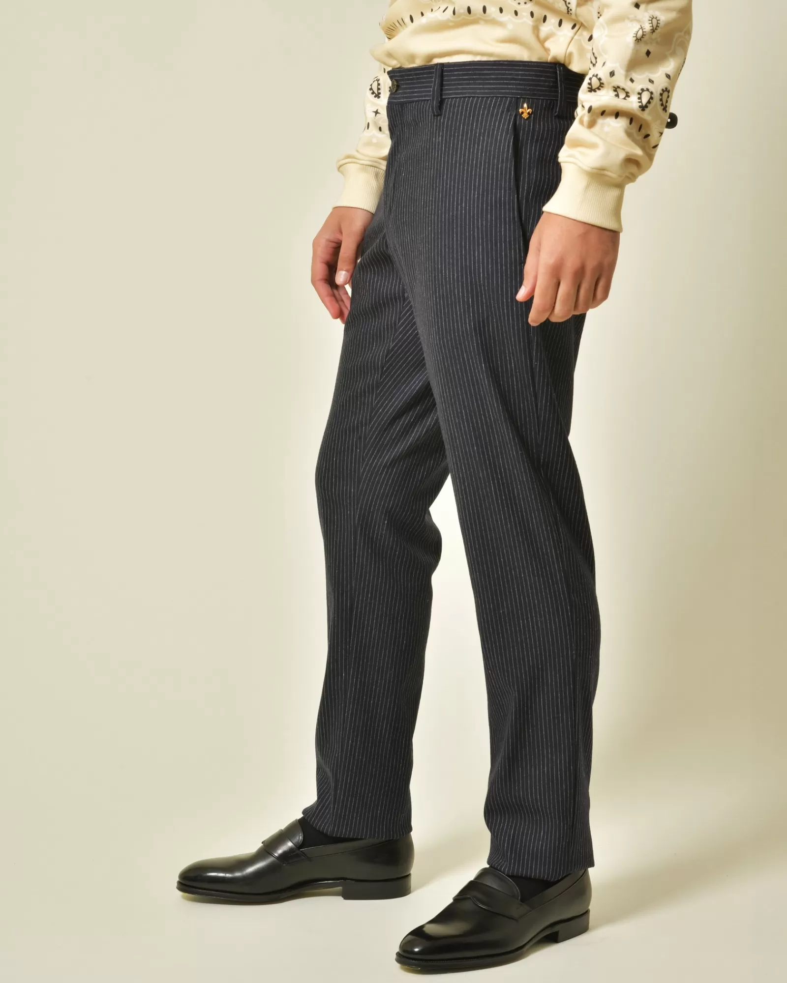 La Piscine Paris Pantalon de costume en laine mélangée à rayures Lords & Fools Bleu Cheap