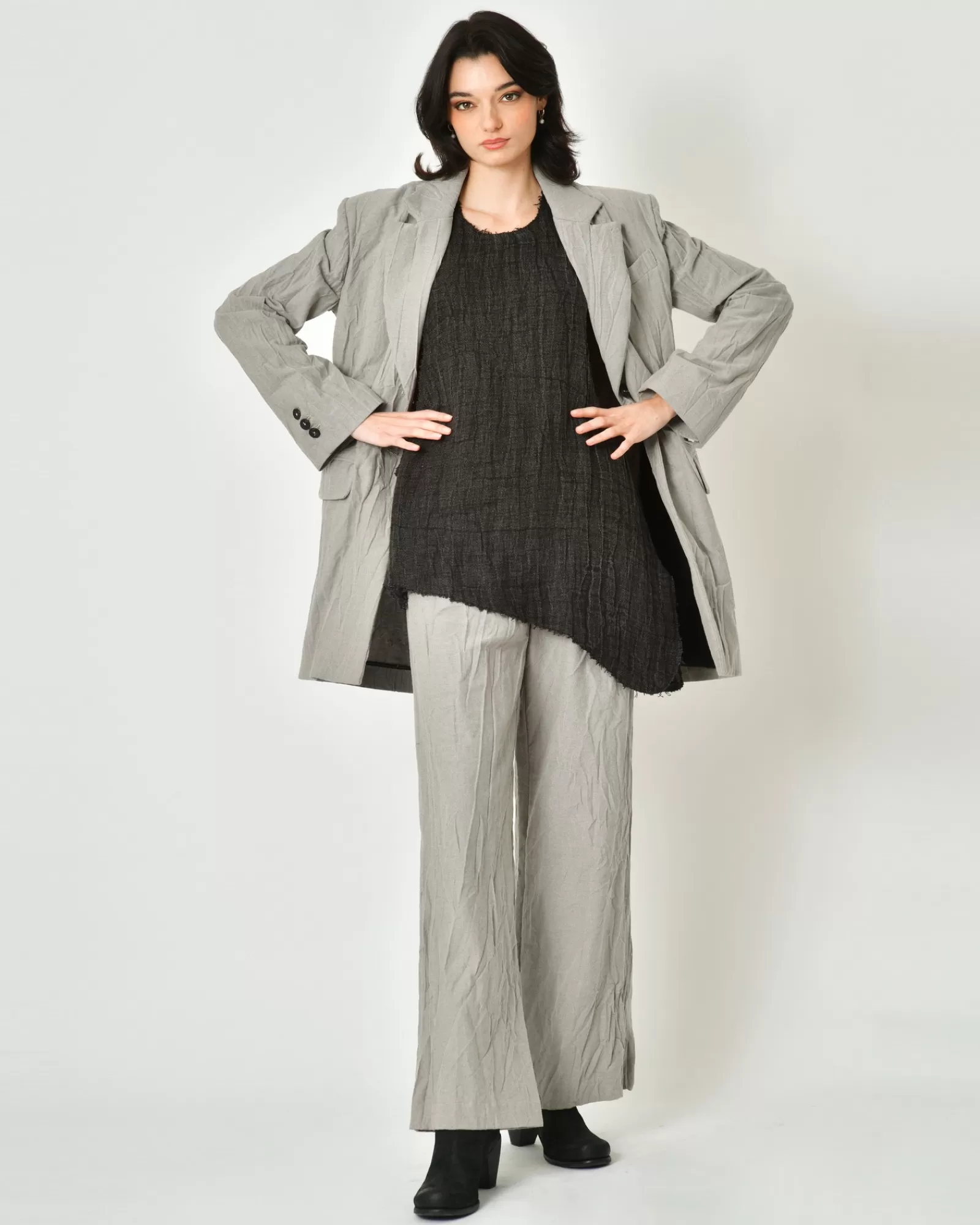 La Piscine Paris Pantalon en coton effet froissé taupe Nostra Santissima Gris Flash Sale