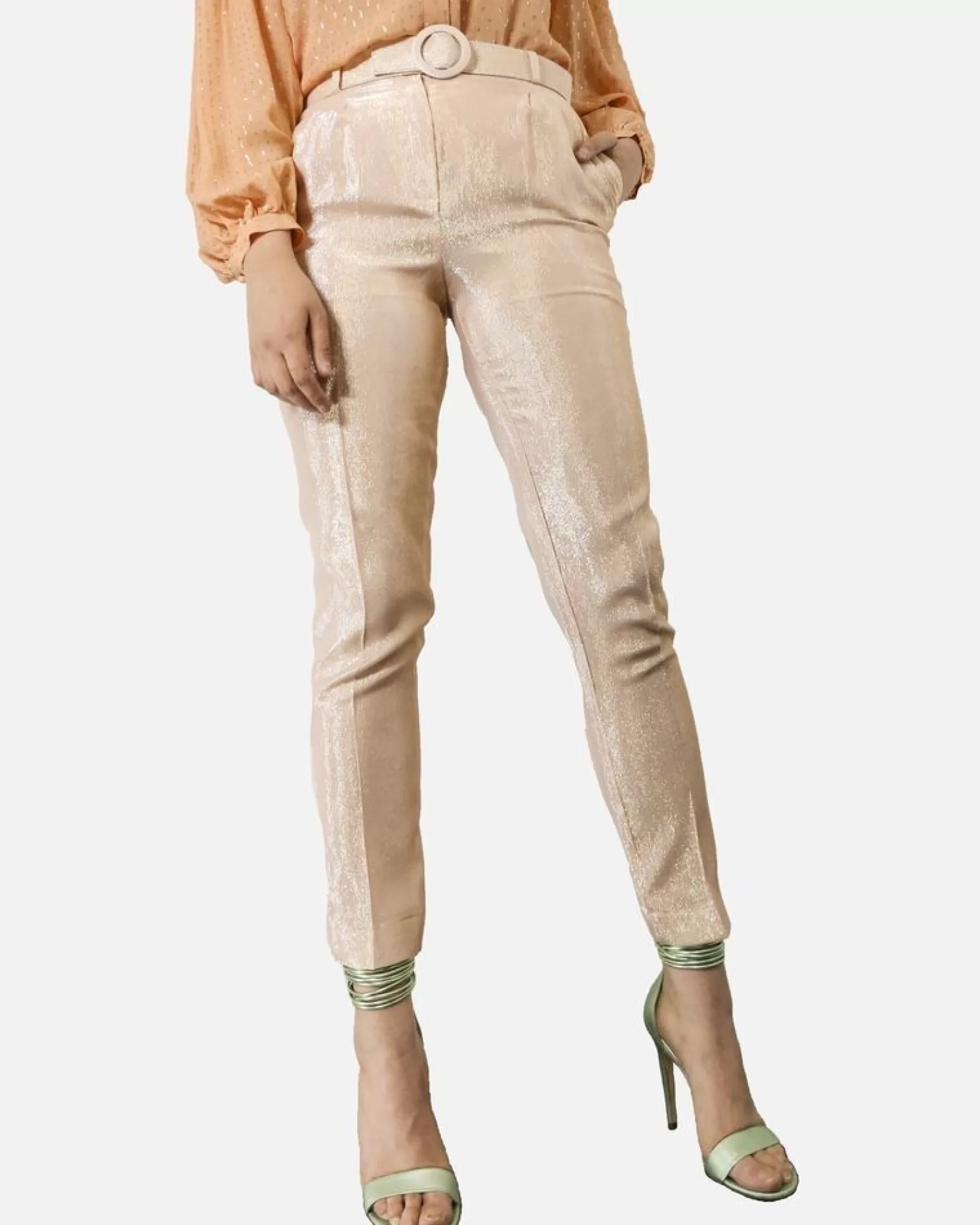 La Piscine Paris Pantalon en crêpes de soie lamée Space Simona Corsellini Saumon Store