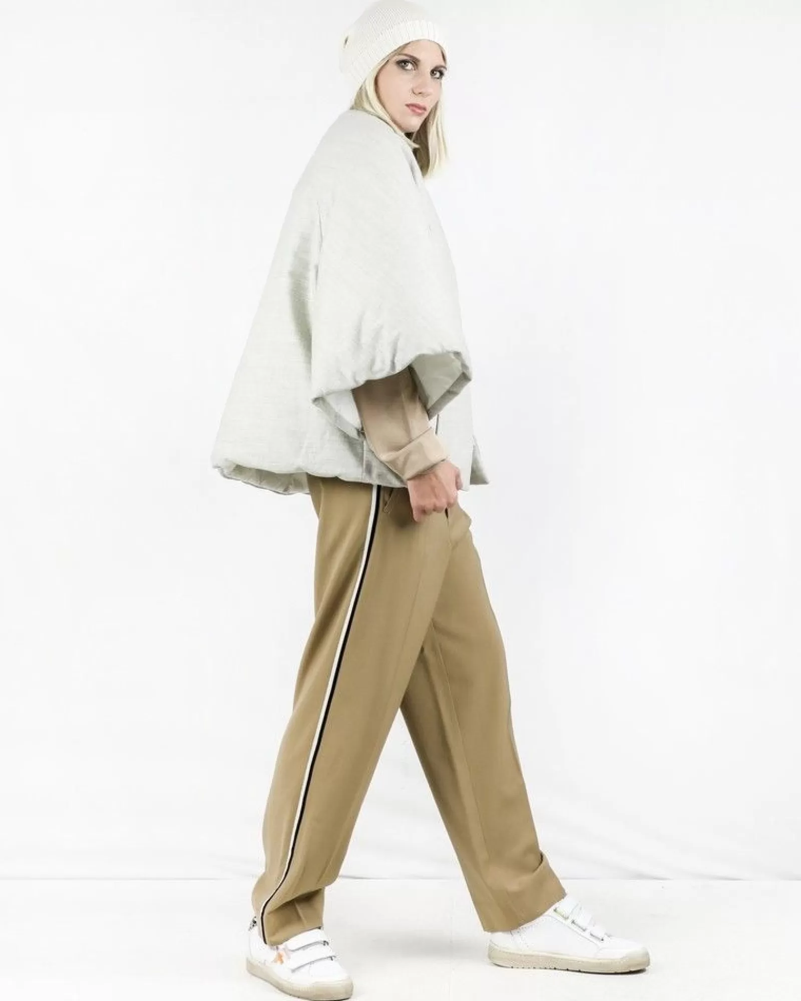 La Piscine Paris Pantalon en laine à bandes latérales Forte Forte Beige Discount