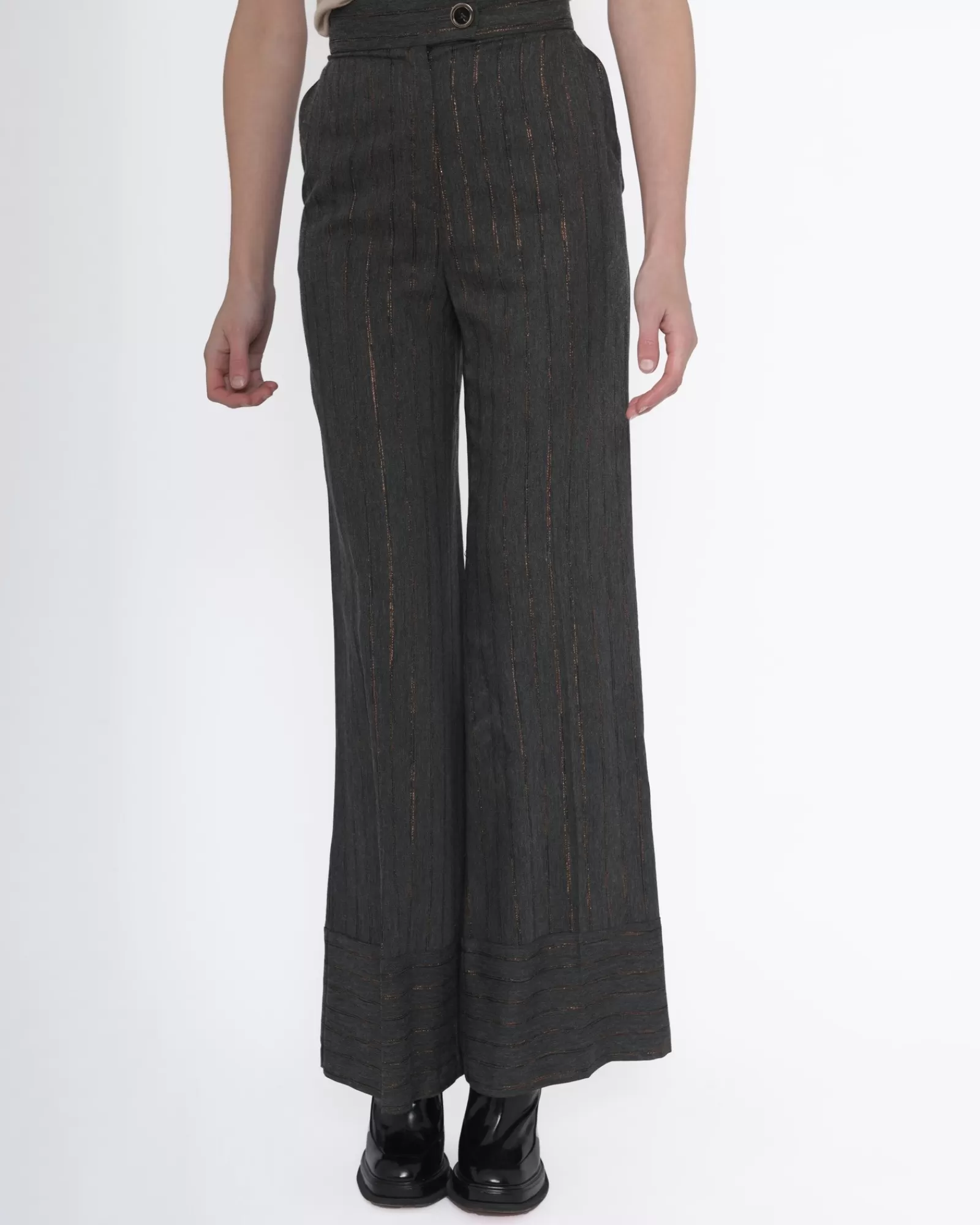La Piscine Paris Pantalon en laine mélangée avec de fines rayures de lurex cuivré Space Simona Corsellini Gris Outlet