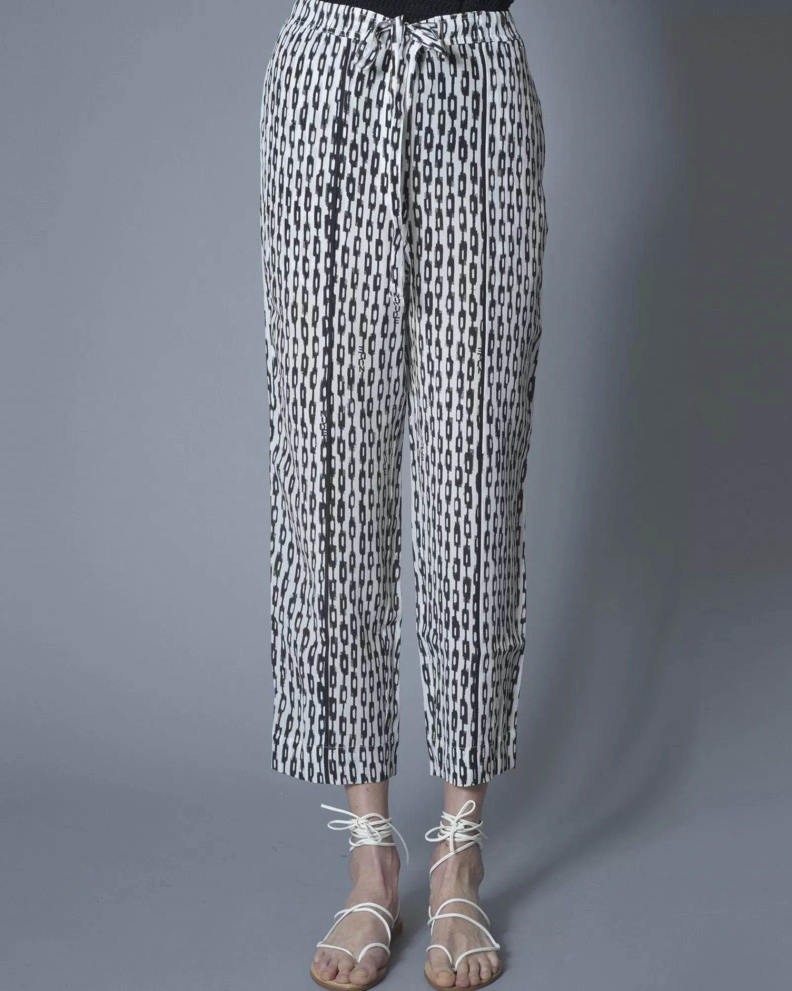 La Piscine Paris Pantalon en soie à imprimé en chaîne Nude Blanc Store