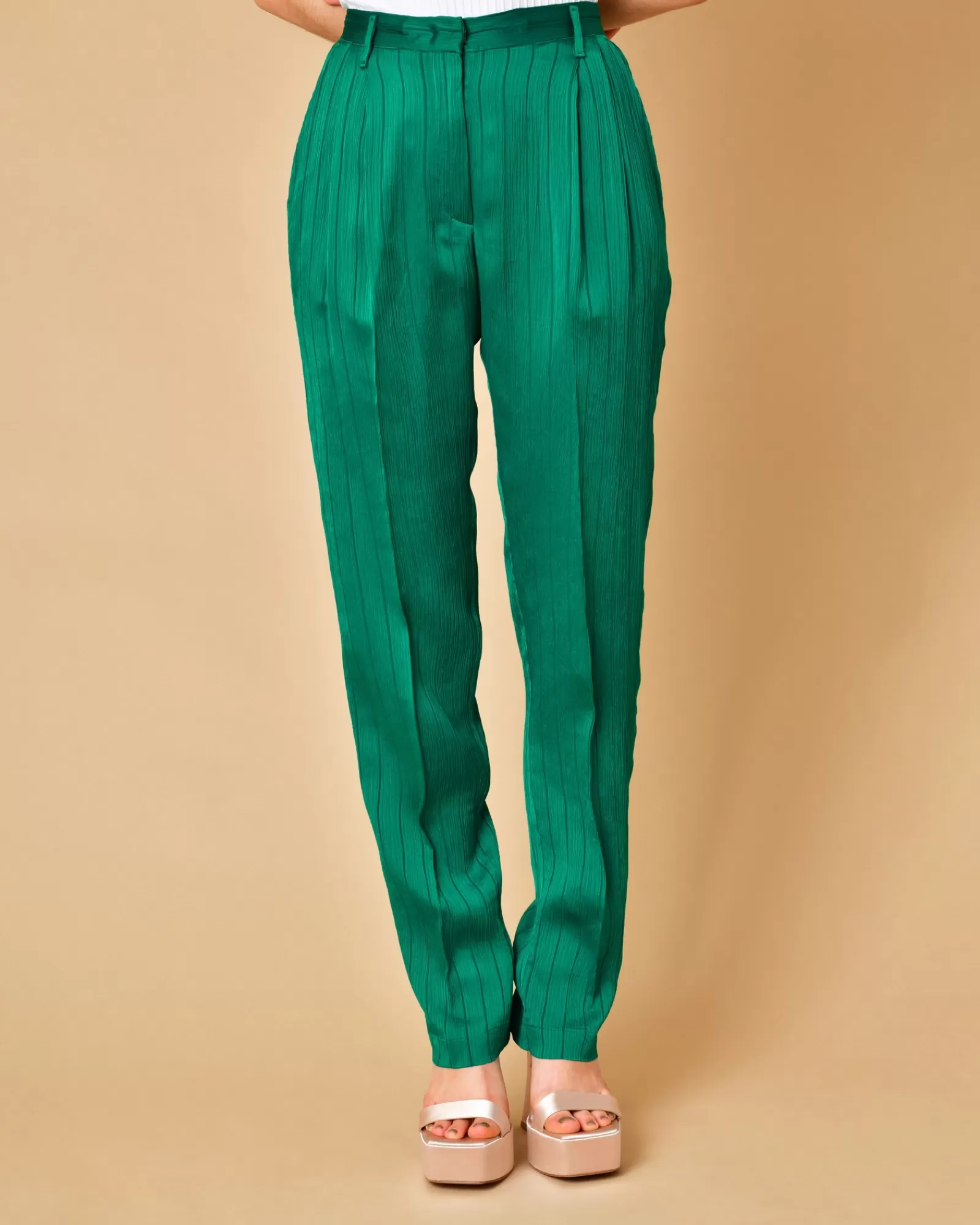 La Piscine Paris Pantalon en viscose et soie à tissu plissé Forte Forte Vert Sale