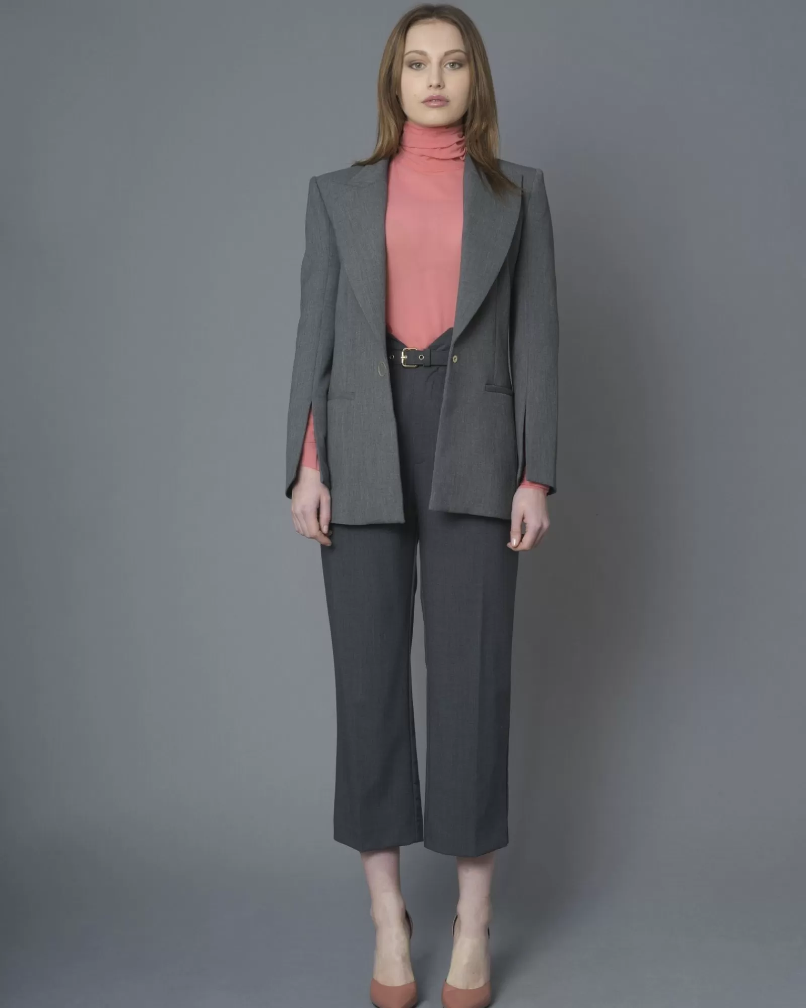 La Piscine Paris Pantalon en laine mélangée à ceinture Space Simona Corsellini Gris Shop