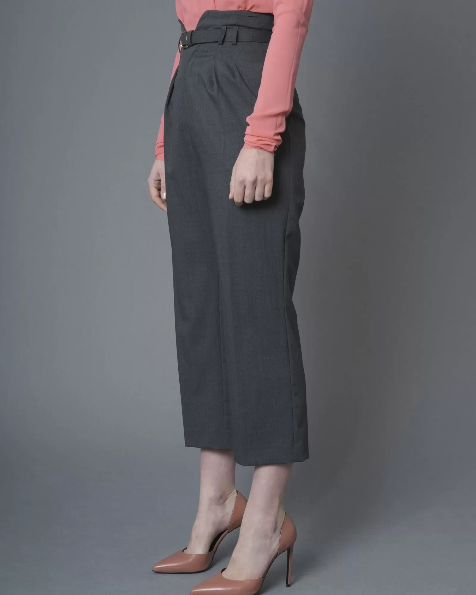 La Piscine Paris Pantalon en laine mélangée à ceinture Space Simona Corsellini Gris Shop