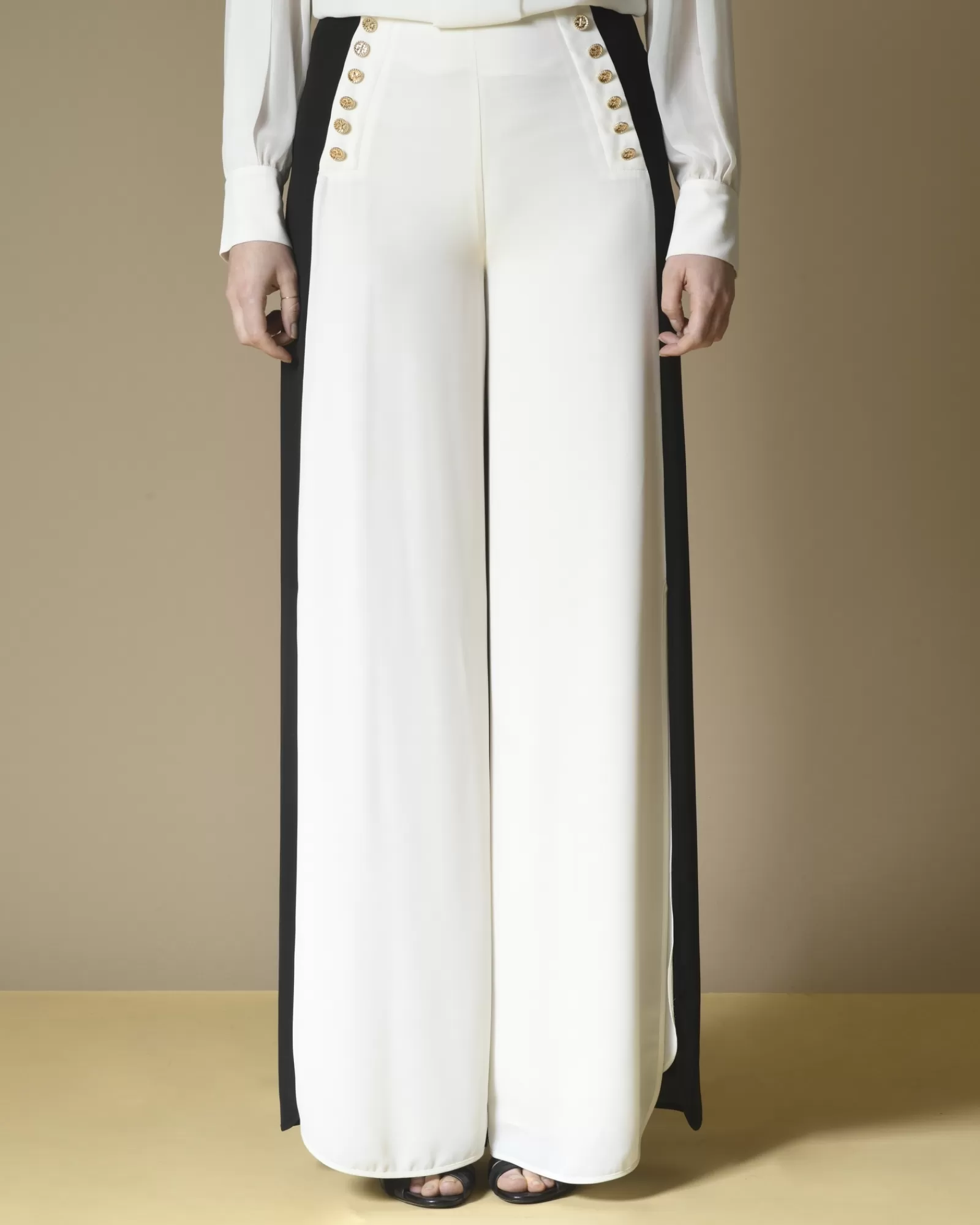 La Piscine Paris Pantalon large bicolore Edward Achour Beige Fashion