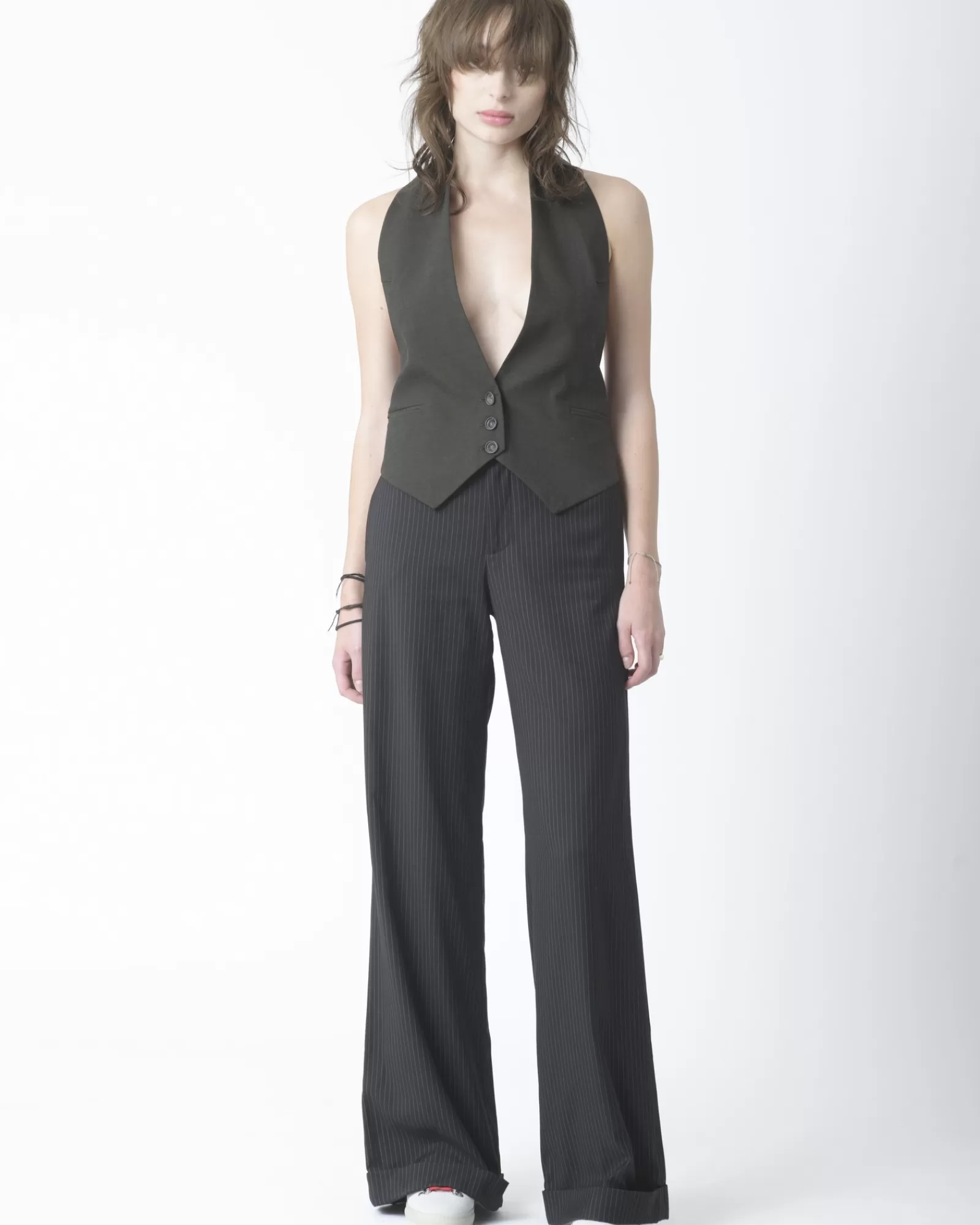 La Piscine Paris Pantalon large à rayures Edward Achour Noir Outlet