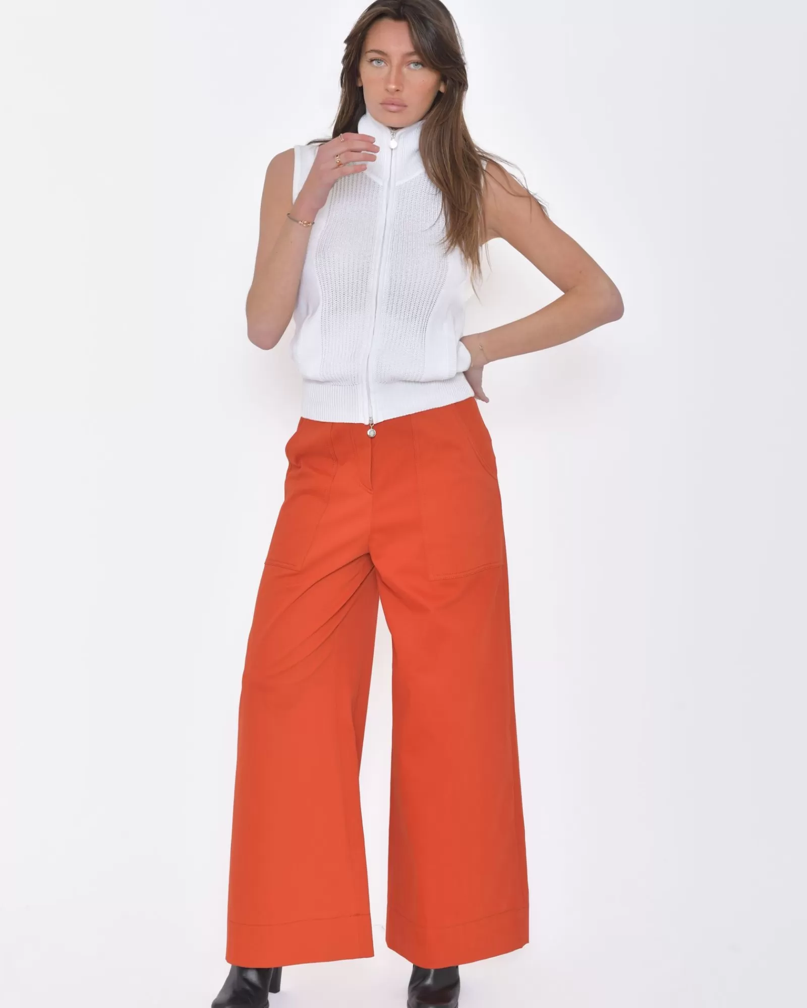 La Piscine Paris Pantalon droit taille haute Missoni Orange Clearance