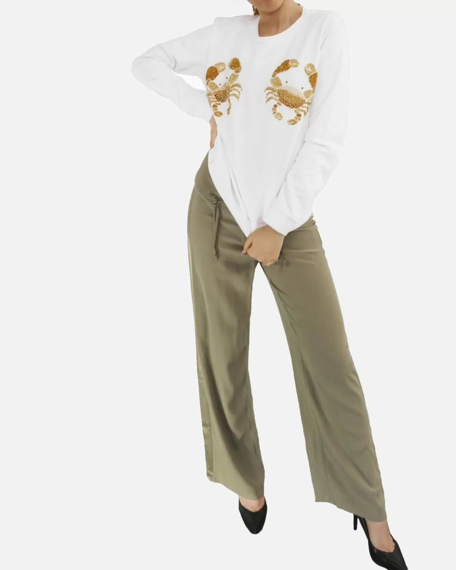 La Piscine Paris Pantalon palazzo à bandes satinées SVNTY Kaki Store