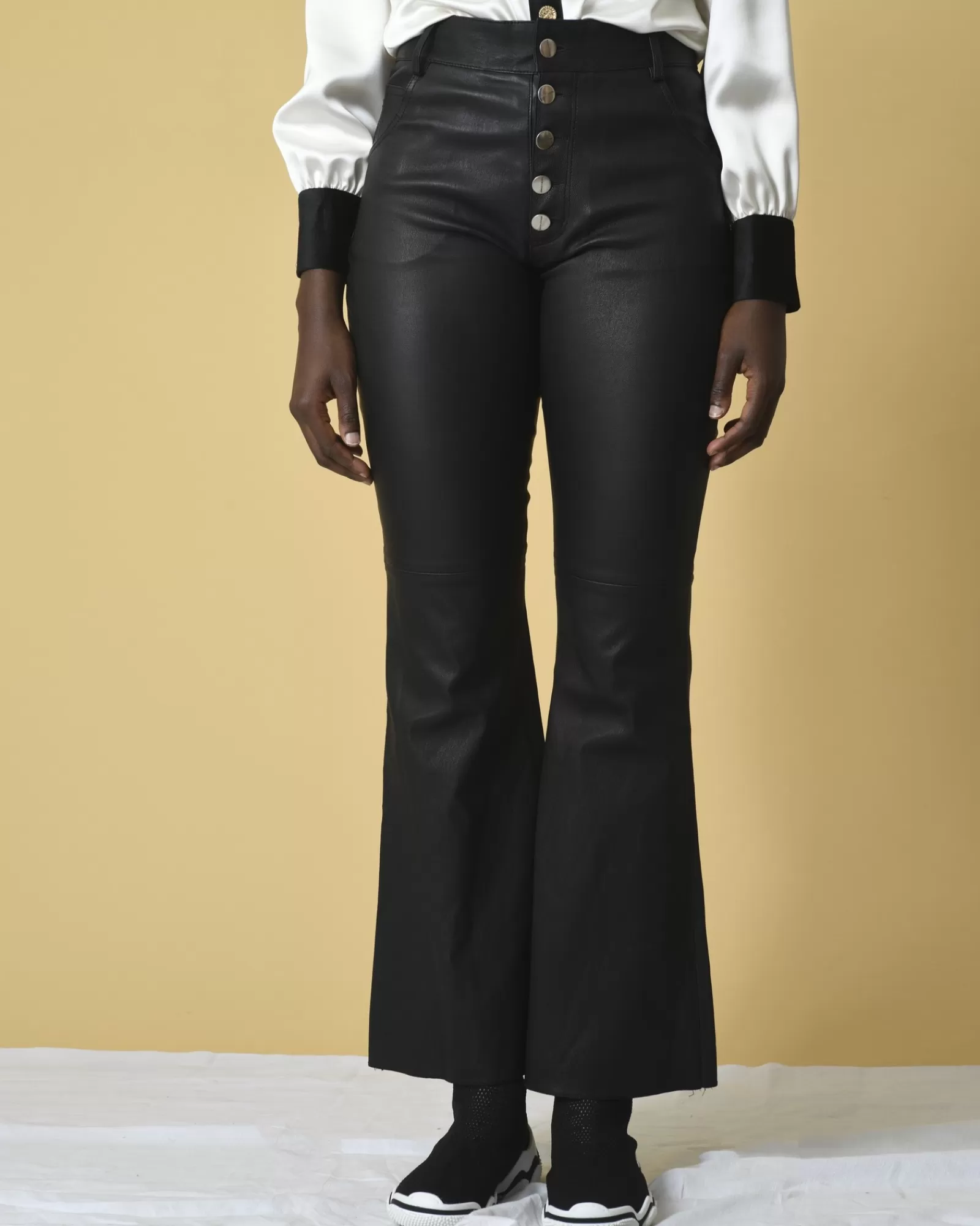 La Piscine Paris Pantalon patte d'eph en cuir Each Other Noir Discount