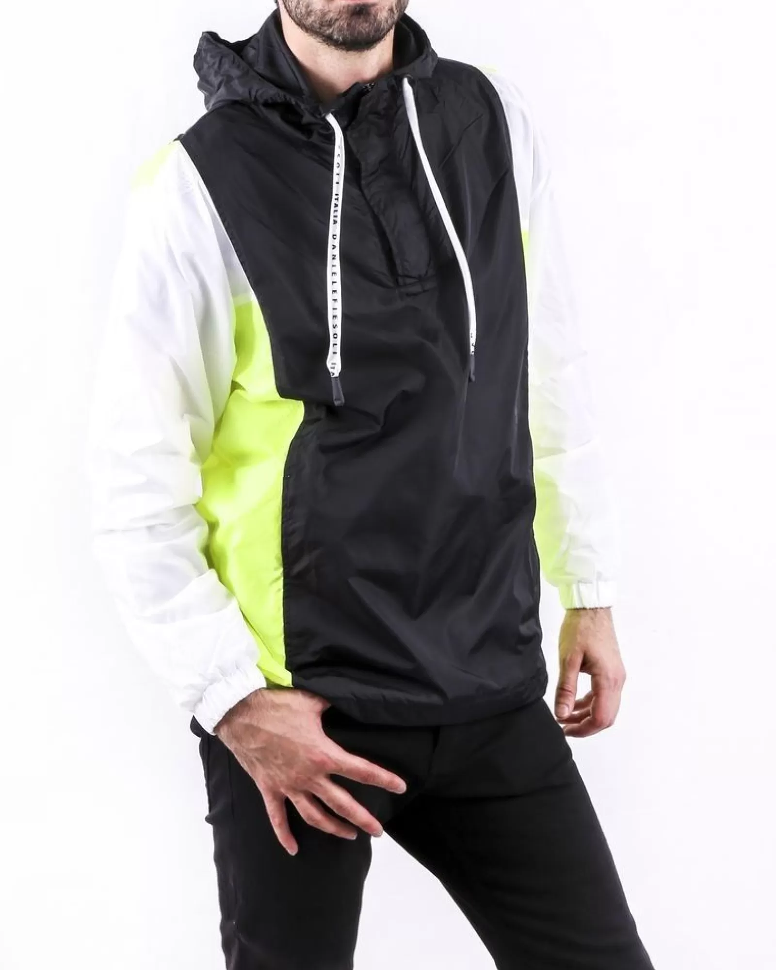 La Piscine Paris Parka tricolore noir à poche kangourou Fiesoli Blanc Best