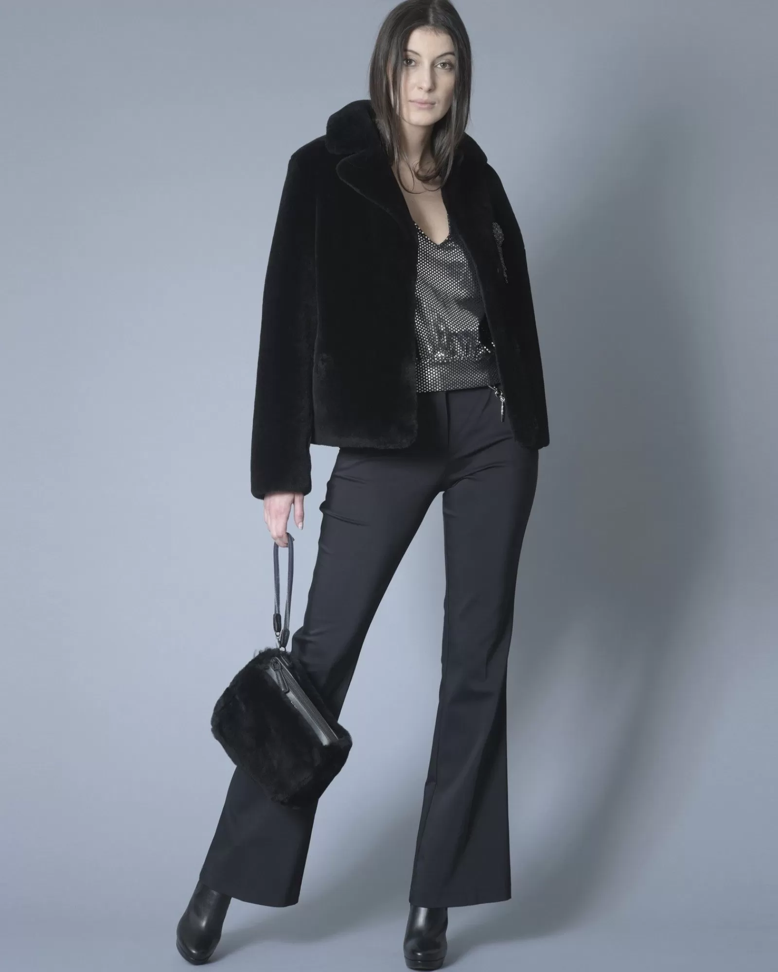 La Piscine Paris Pochette en fourrure Falorni Noir Outlet