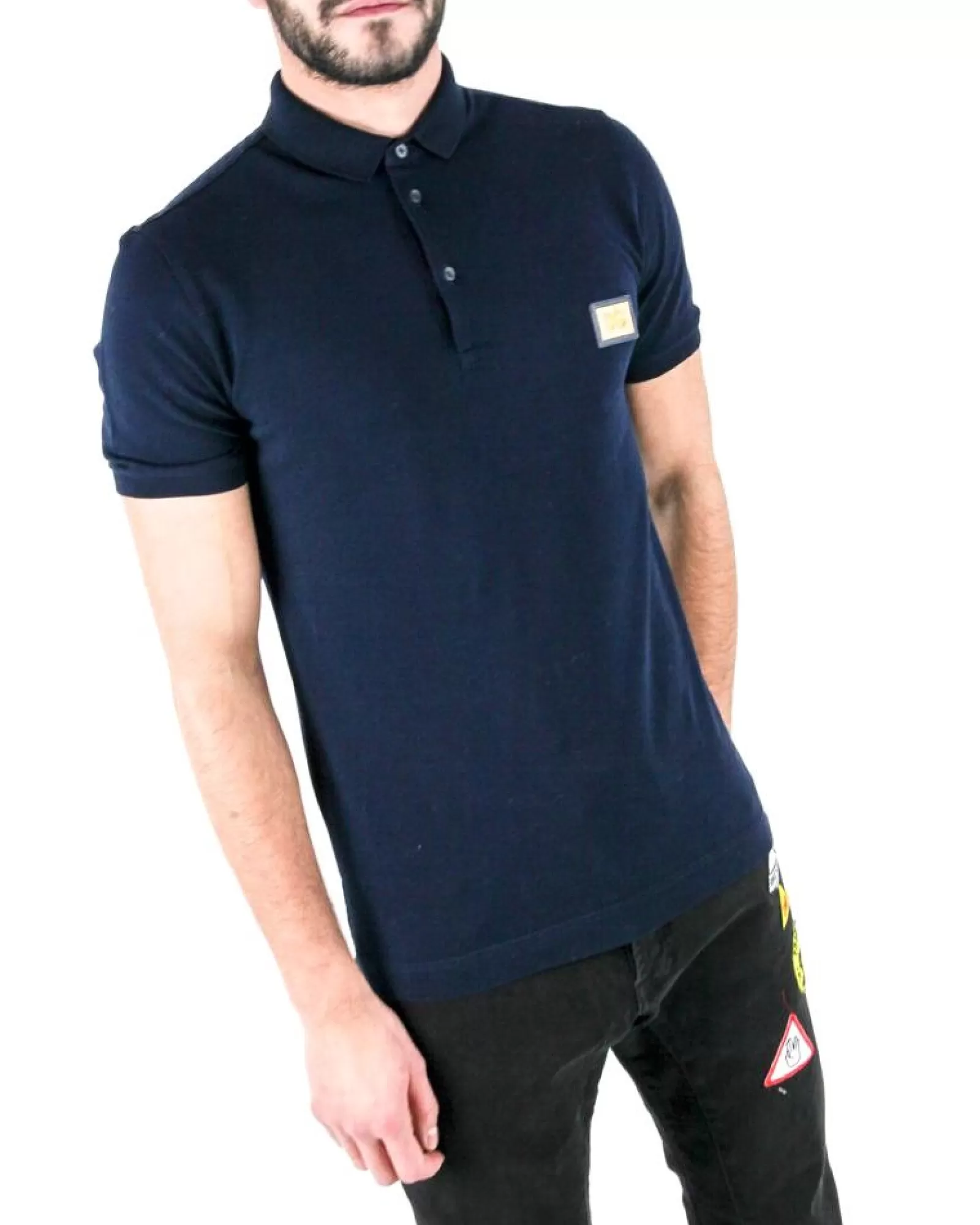 La Piscine Paris Polo en coton à logo doré Dolce & Gabbana Bleu Store