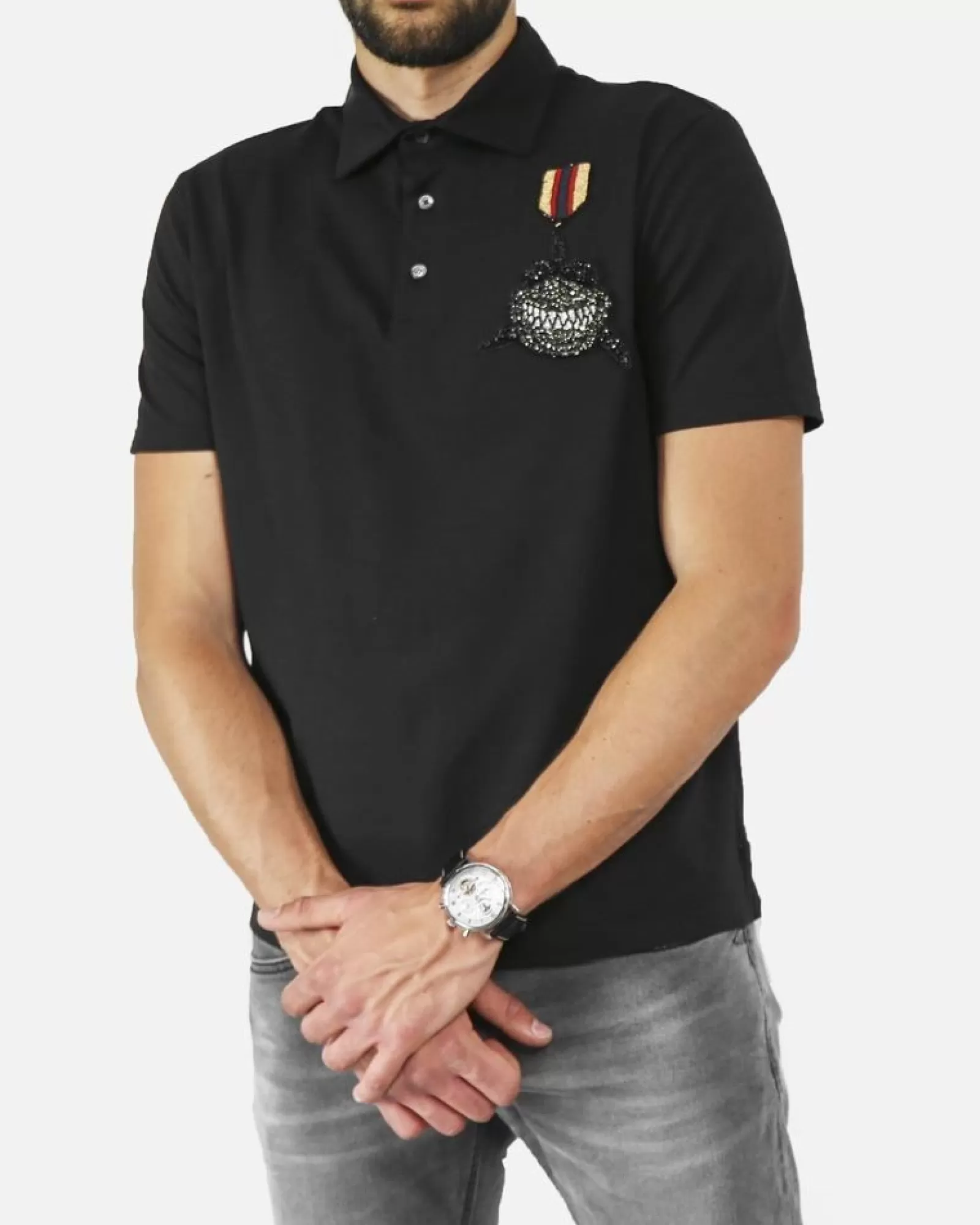 La Piscine Paris Polo en coton à broderie requin L'Edition Noir Shop